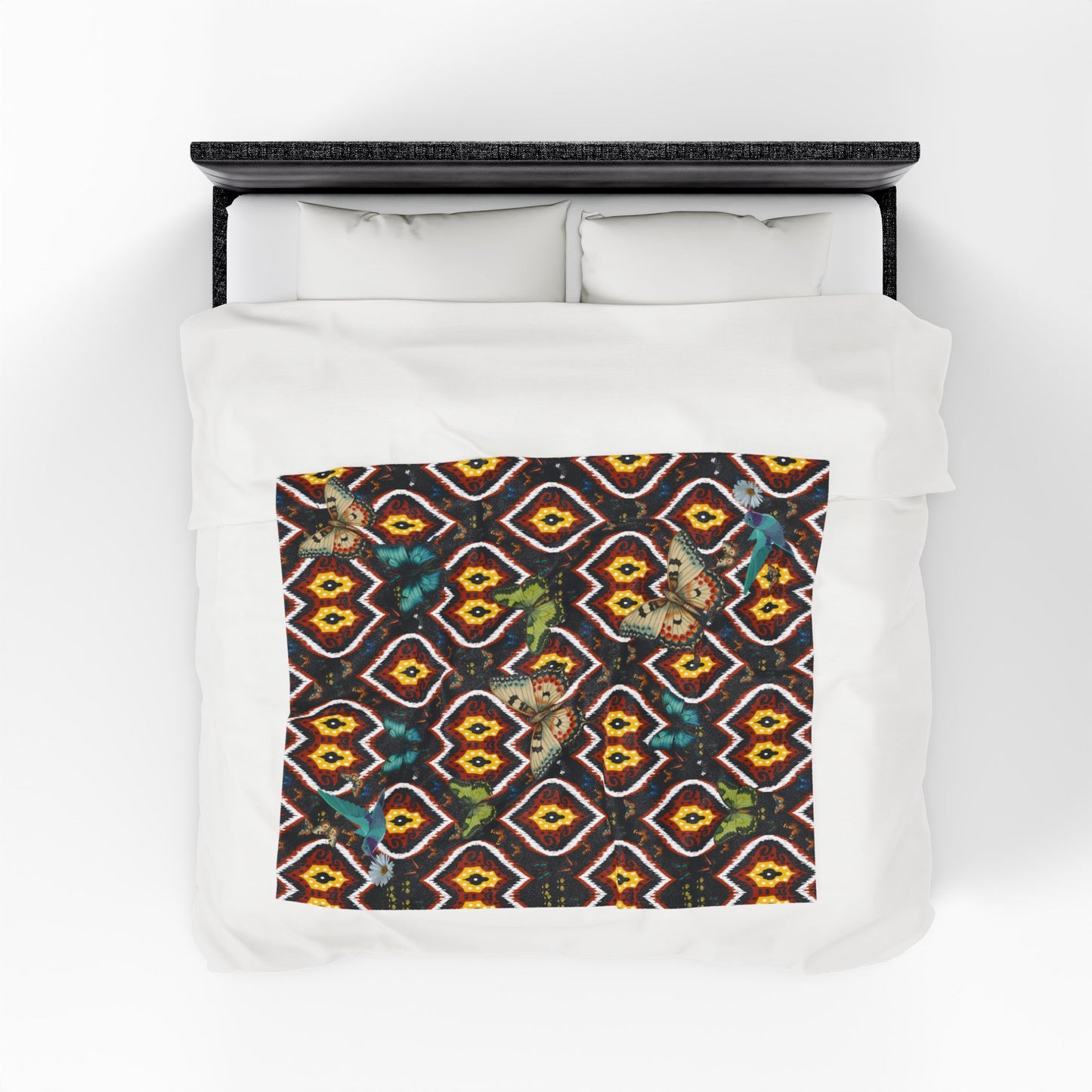 100% Organic Theme A Tribal Butterfly Plant Garden Blanket and Wall Hanging (Velveteen); 50 x 60in