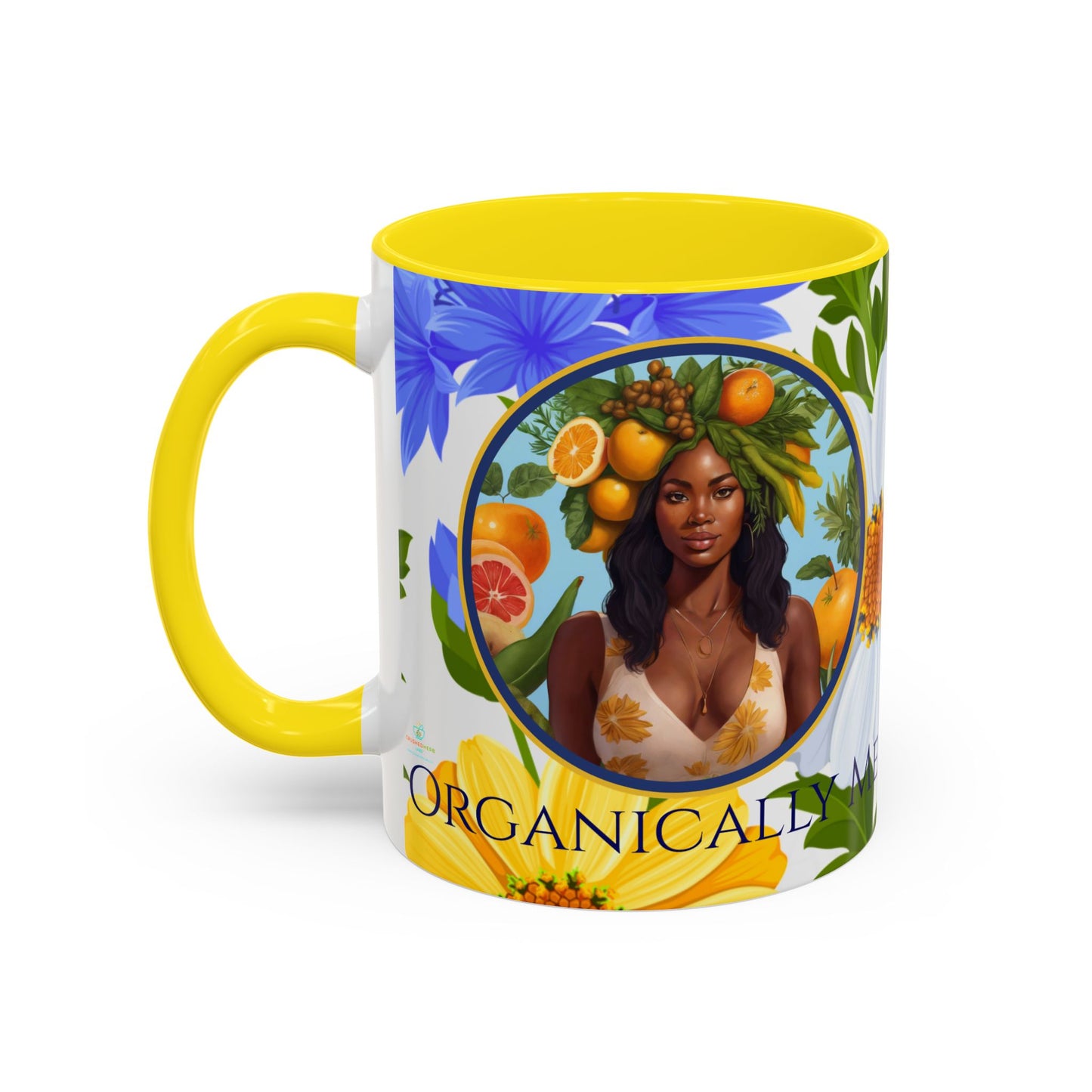 Organically Me Blue & Yellow Daisy Joyce Plant Garden Vegan Ceramic Plant Mug with Black woman (11oz) 8 Color Combos