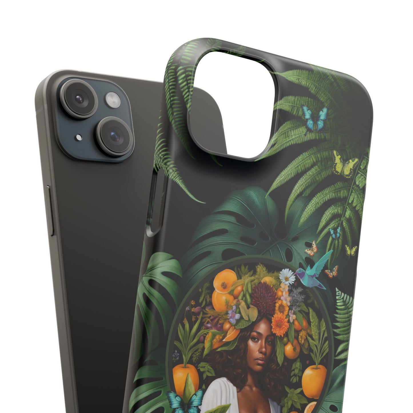 100% Organic A Fern Monstera Plant Garden Snap Phone Case with Black Woman, for iPhone and Android Models