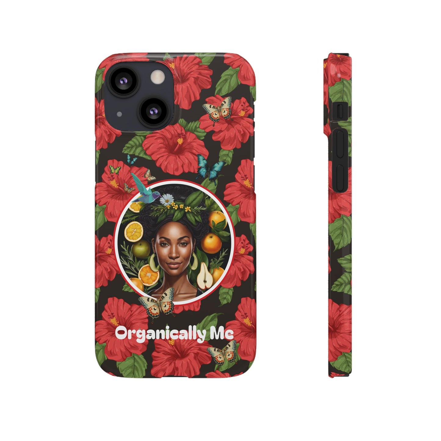 Organically Me Red and White Hibiscus Plant Garden Snap Phone Case with Black Woman, for iPhone and Android