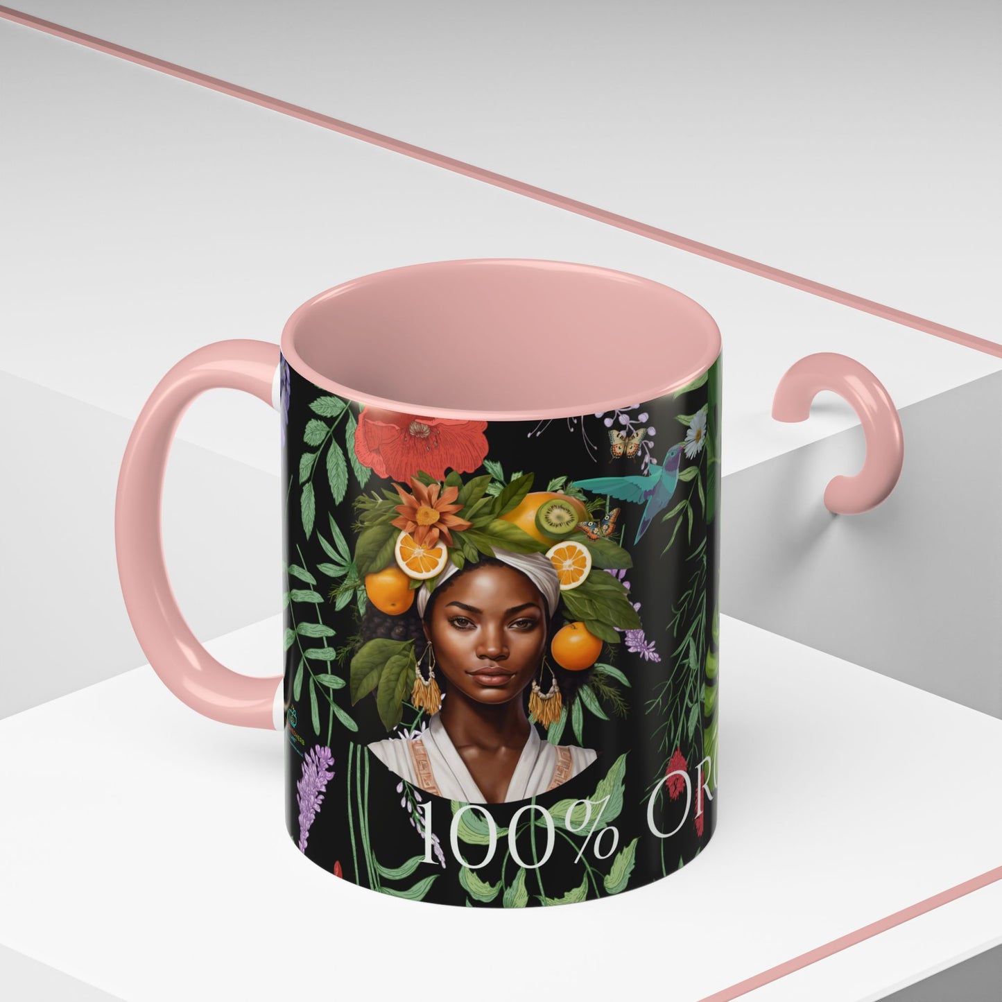 100% Organic Black Jungle Plant Garden Vegan Ceramic Plant Mug with (11oz) 8 Color Combos Double-Side Design