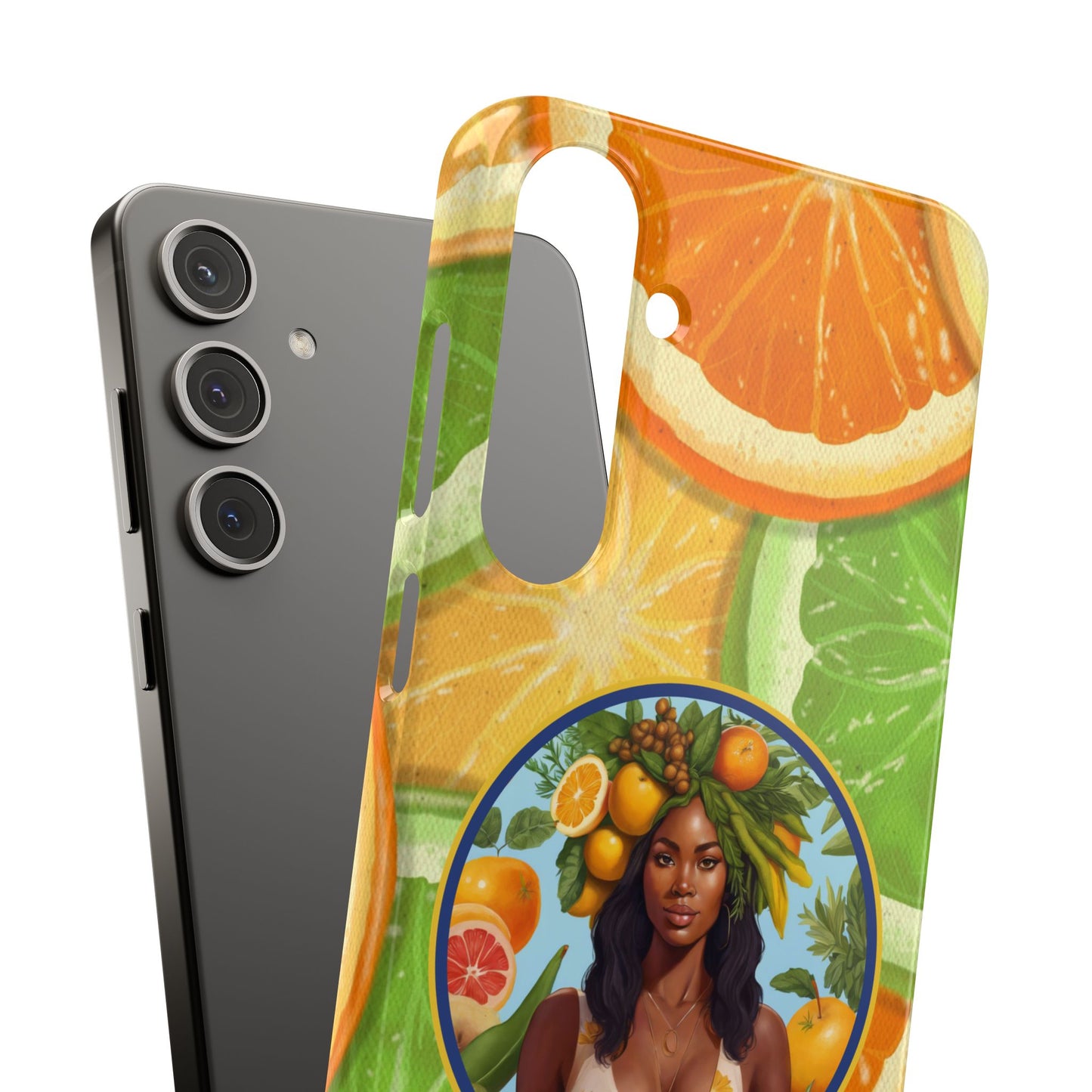 Organically Me Citrus Fruits Garden Snap Phone Case with Black Woman, Veggie Chic for Androids and iPhone models
