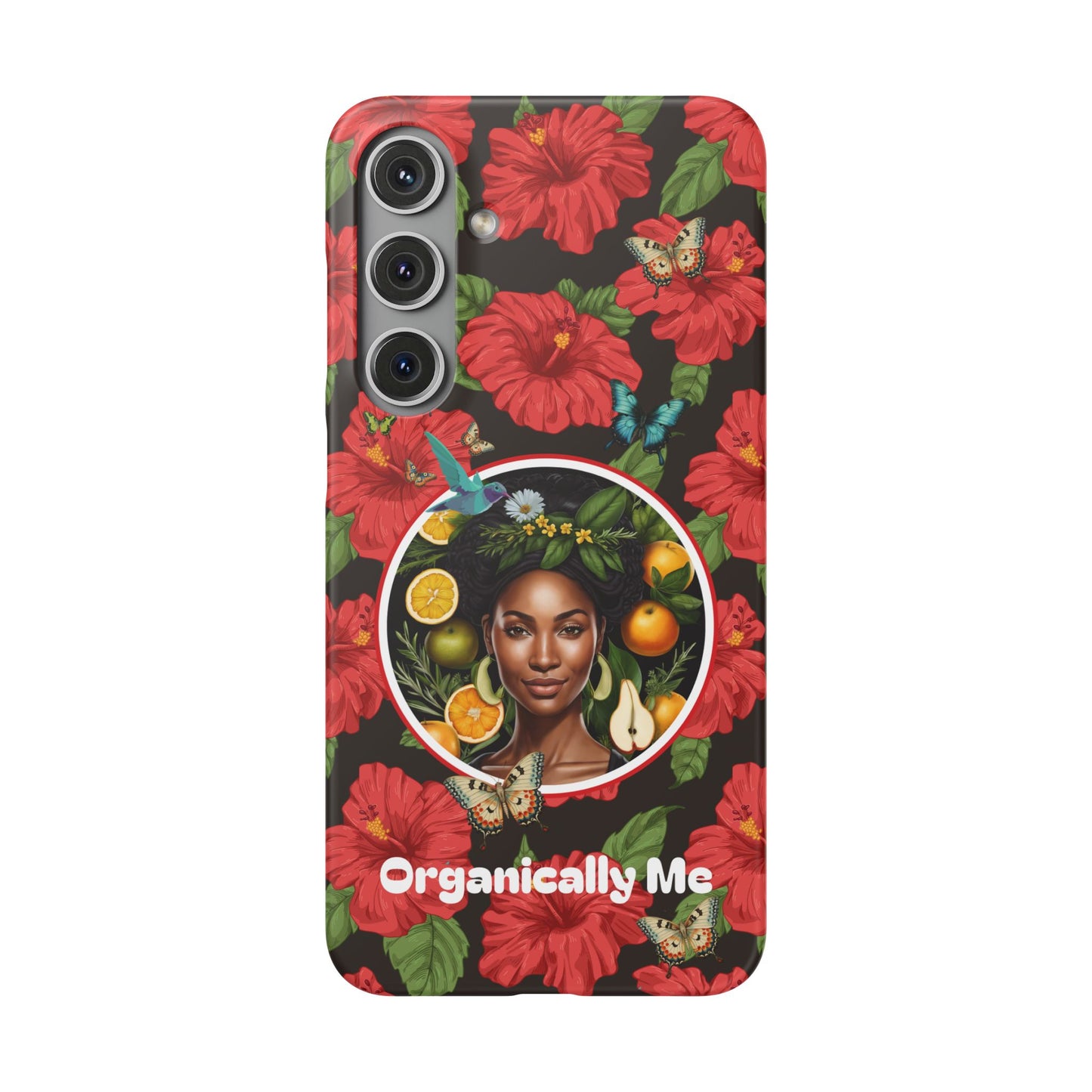 Organically Me Red and White Hibiscus Plant Garden Snap Phone Case with Black Woman, for iPhone and Android