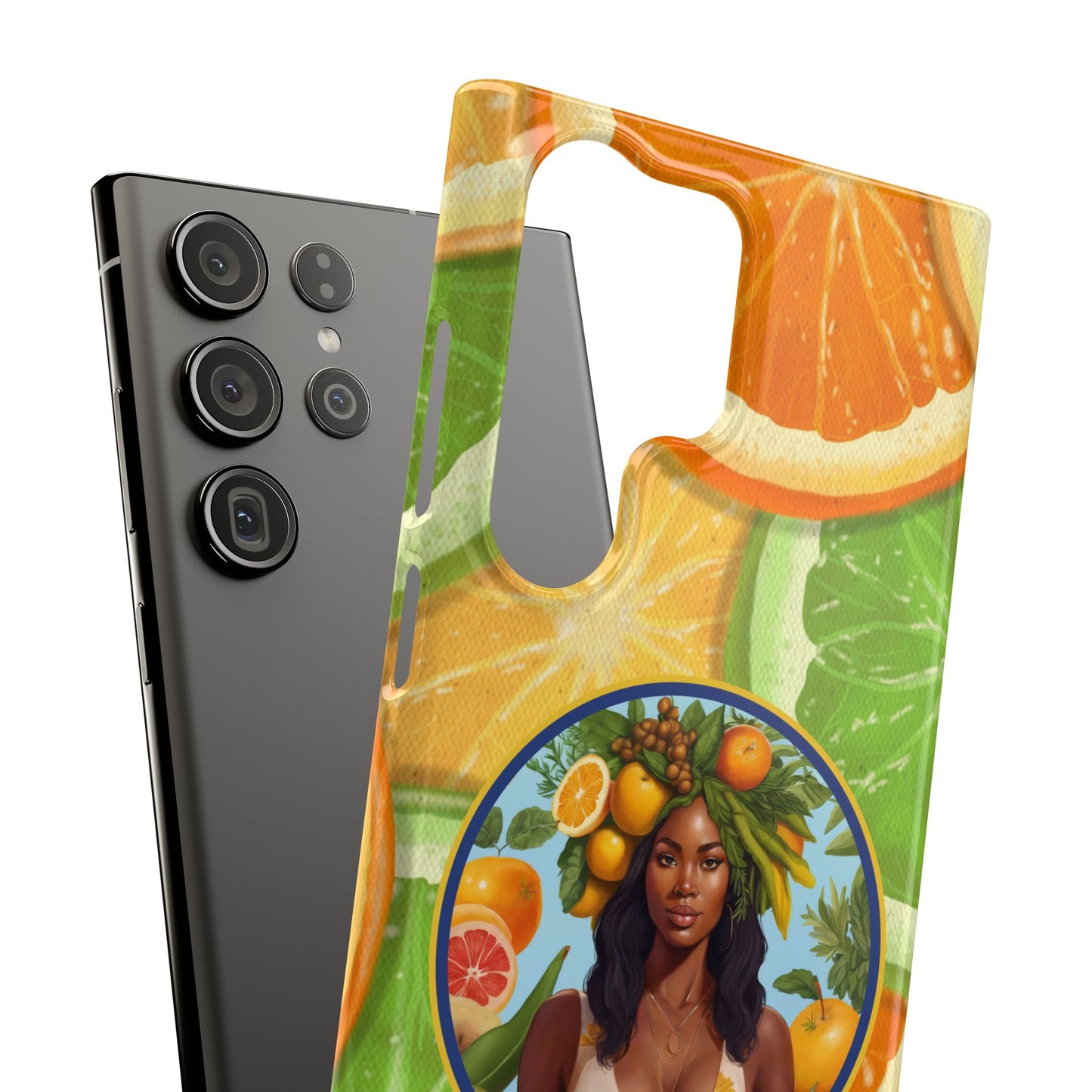 Organically Me Citrus Fruits Garden Snap Phone Case with Black Woman, Veggie Chic for Androids and iPhone models