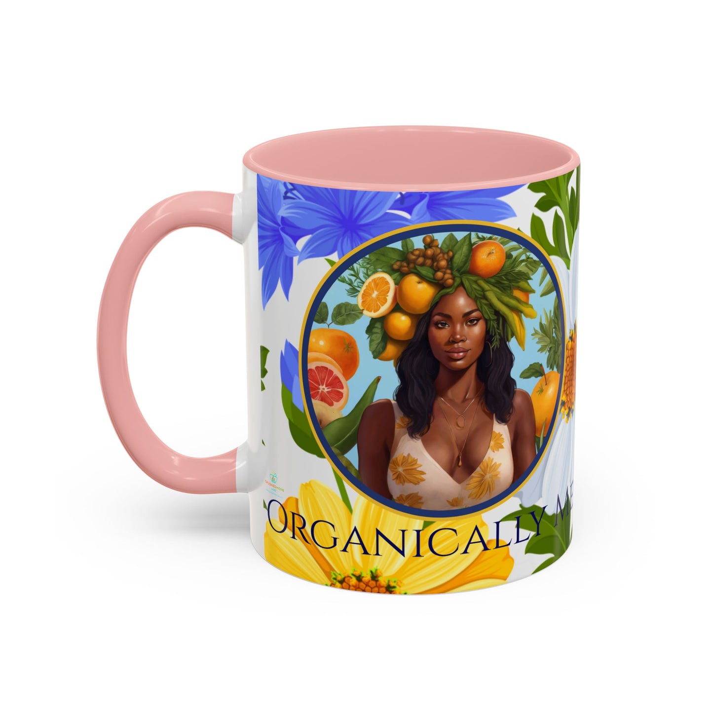 Organically Me Blue & Yellow Daisy Joyce Plant Garden Vegan Ceramic Plant Mug with Black woman (11oz) 8 Color Combos