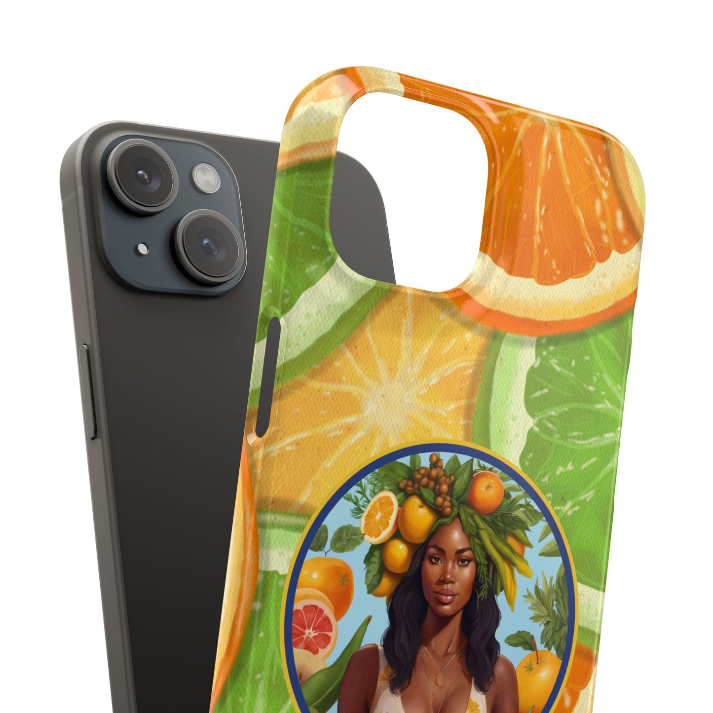 Organically Me Citrus Fruits Garden Snap Phone Case with Black Woman, Veggie Chic for Androids and iPhone models