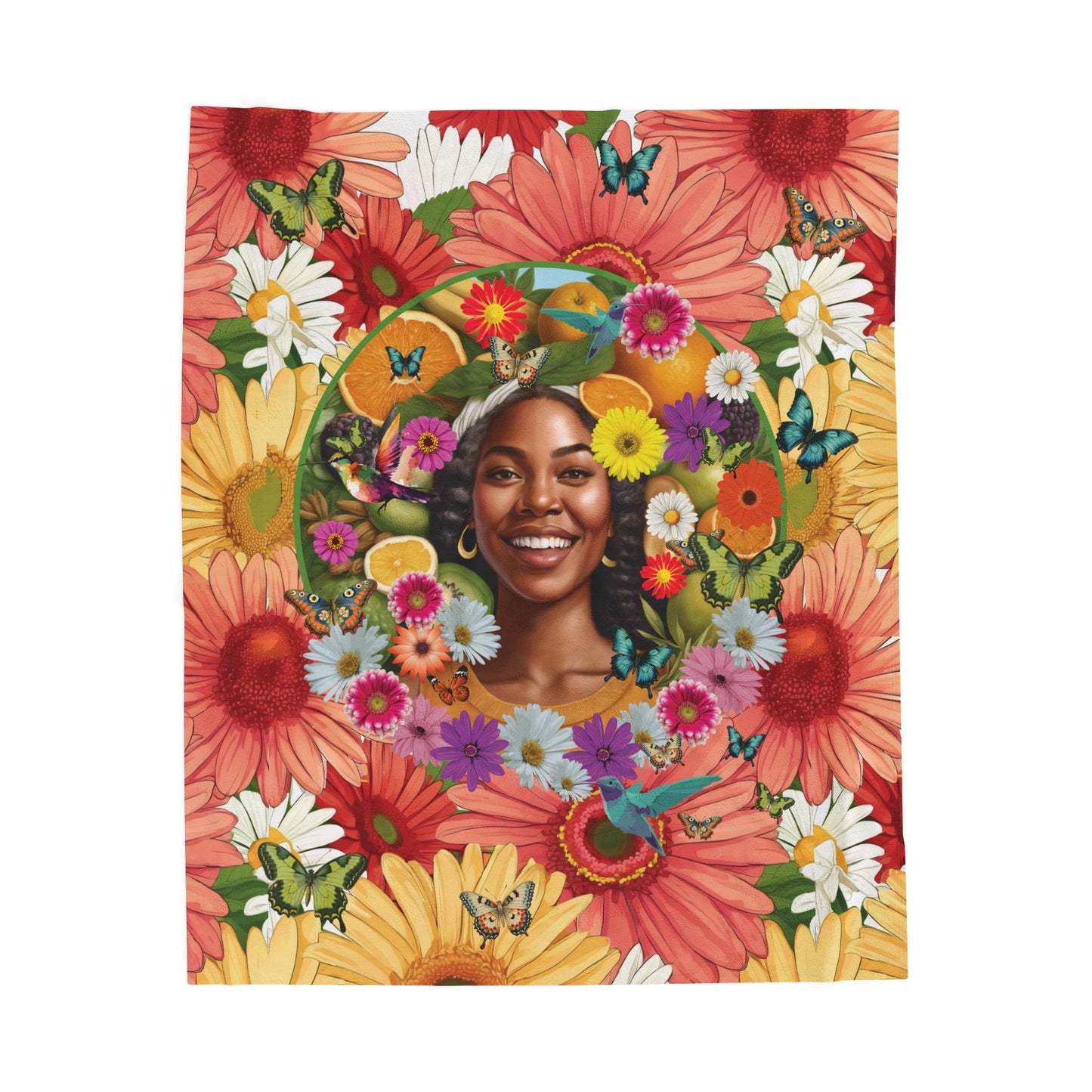 Organically Me A Joy Daisy Plant & Garden Blanket, Wall Hanging, Tablecloth (Velveteen) with Black Woman; 50 x 60in
