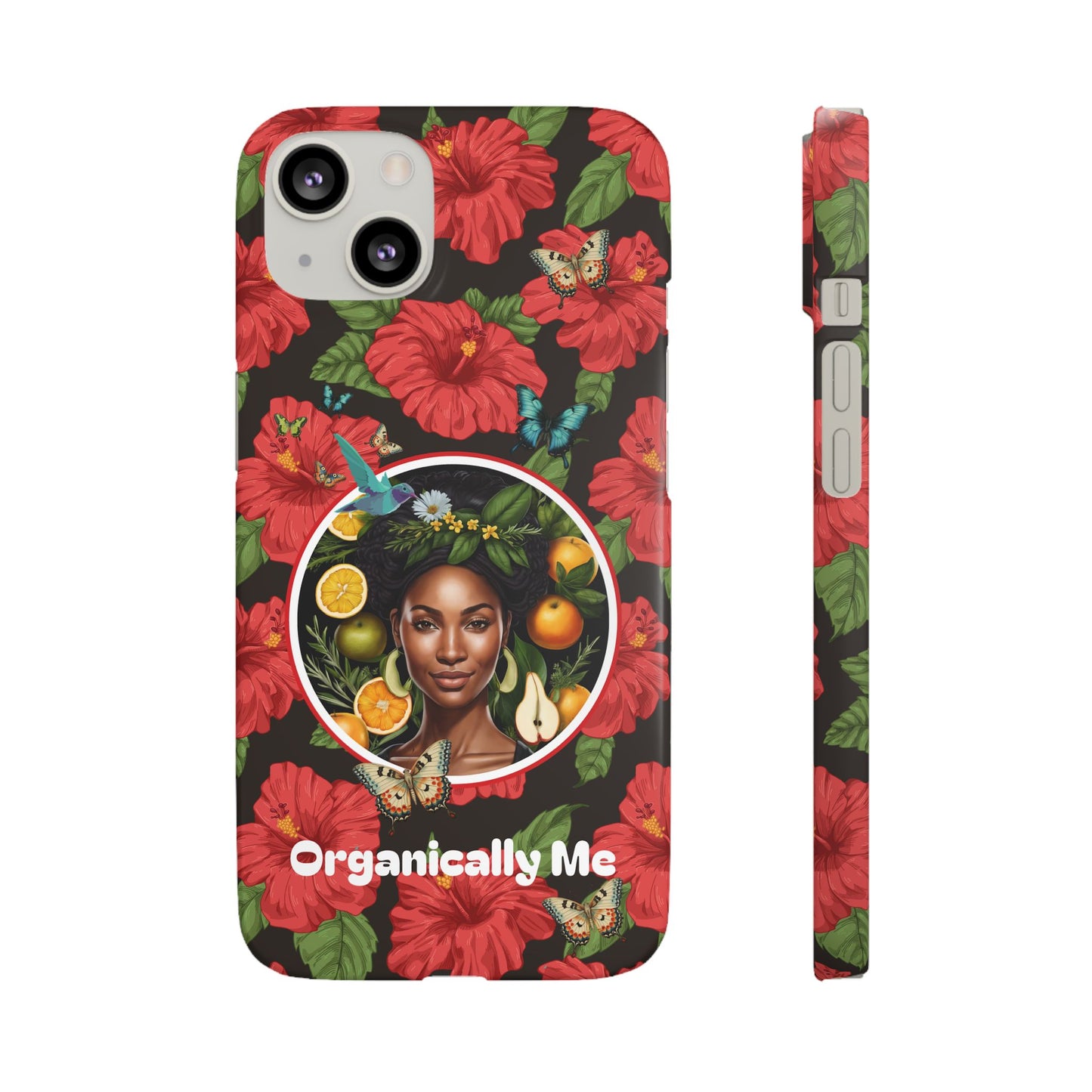 Organically Me Red and White Hibiscus Plant Garden Snap Phone Case with Black Woman, for iPhone and Android