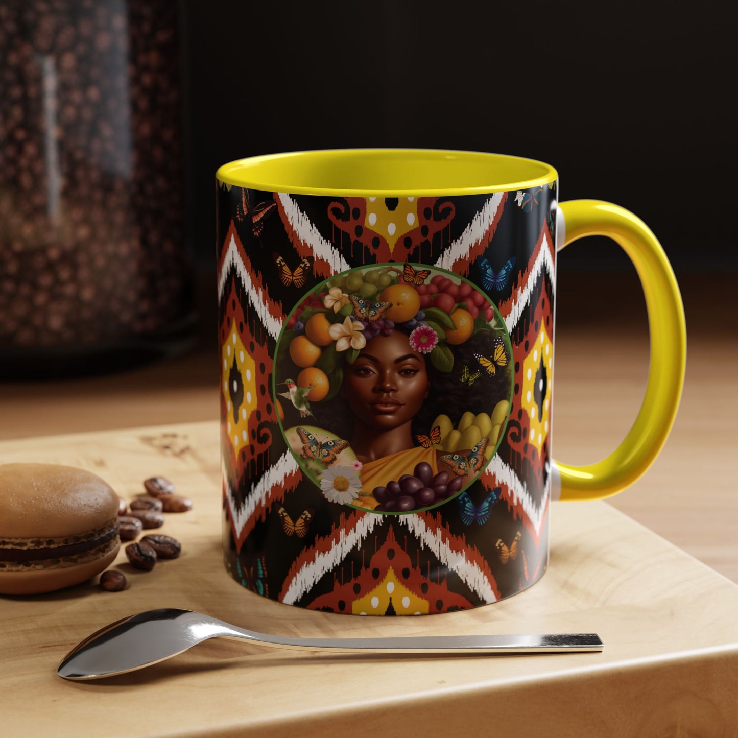 Organically Me A.1 Tribal Butterfly Plant Garden Vegan Ceramic Plant Mug with Black woman (11oz) 8 Color Combos