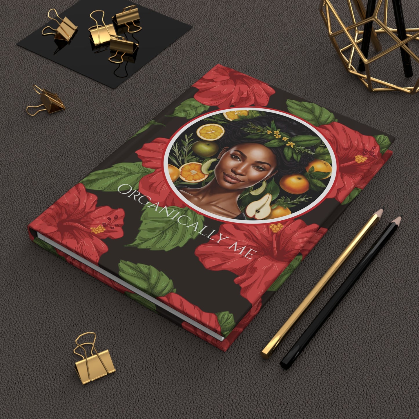 Organically Me Red & White Hibiscus Plant, Garden & Vegan Hardcover Journal, Matte 150 pages, Black women, May be PERSONALIZED