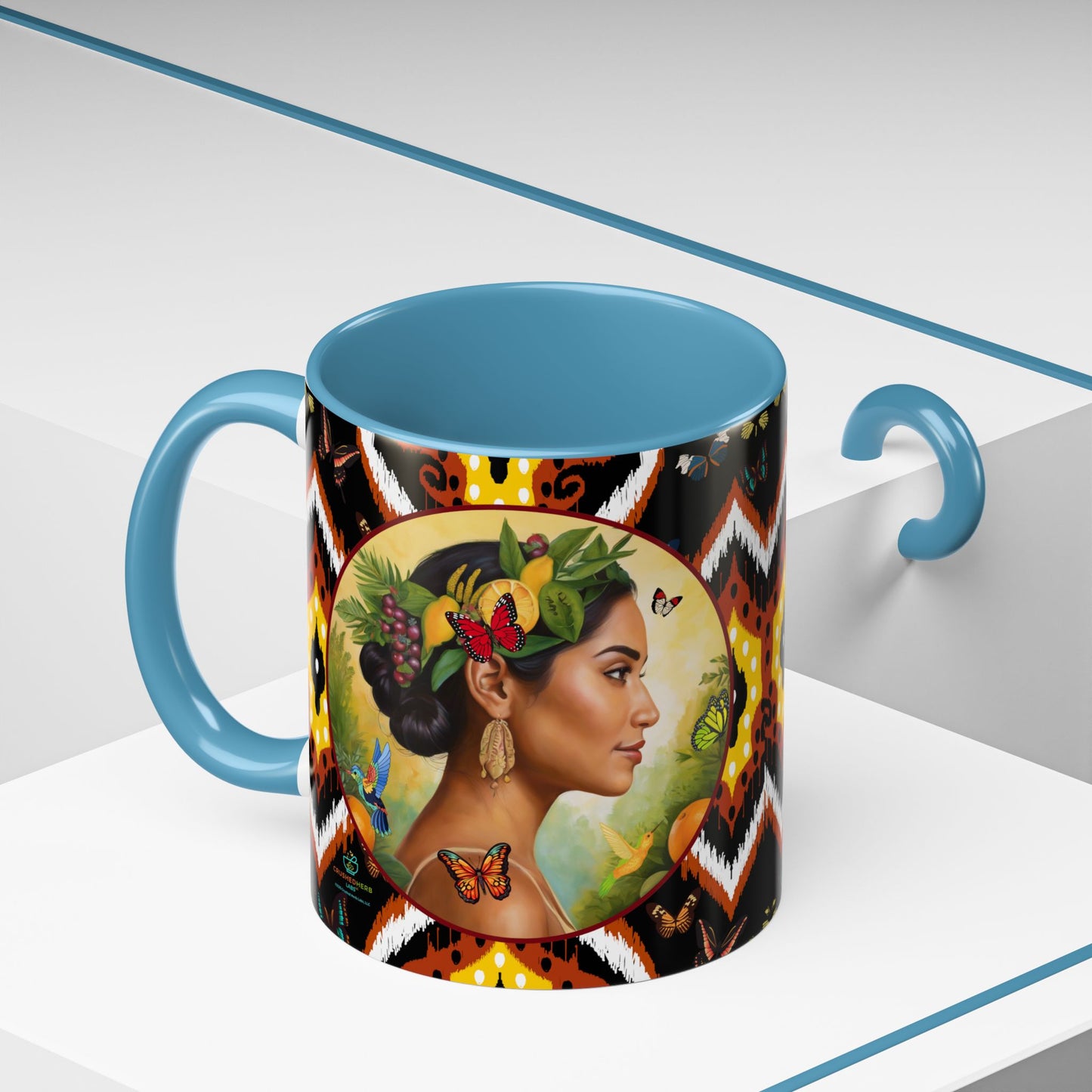 Organically Me A Tribal Butterfly Plant Garden Vegan Ceramic Plant Mug with Black woman (11oz) 8 Color Combos