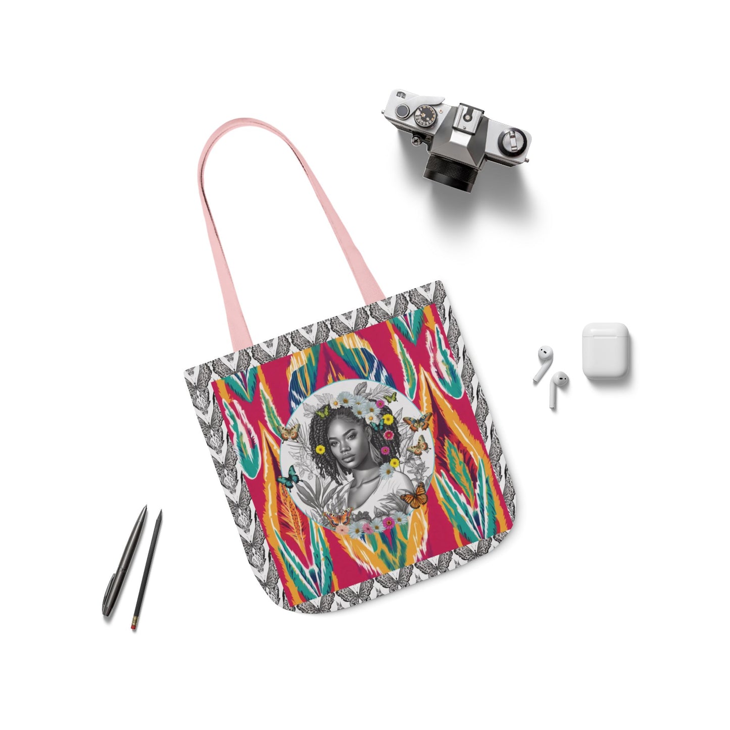 100% Me Ikat Laney Locs Garden-themed 13" tote bag, purse, workout bag, yoga bag with Black Women