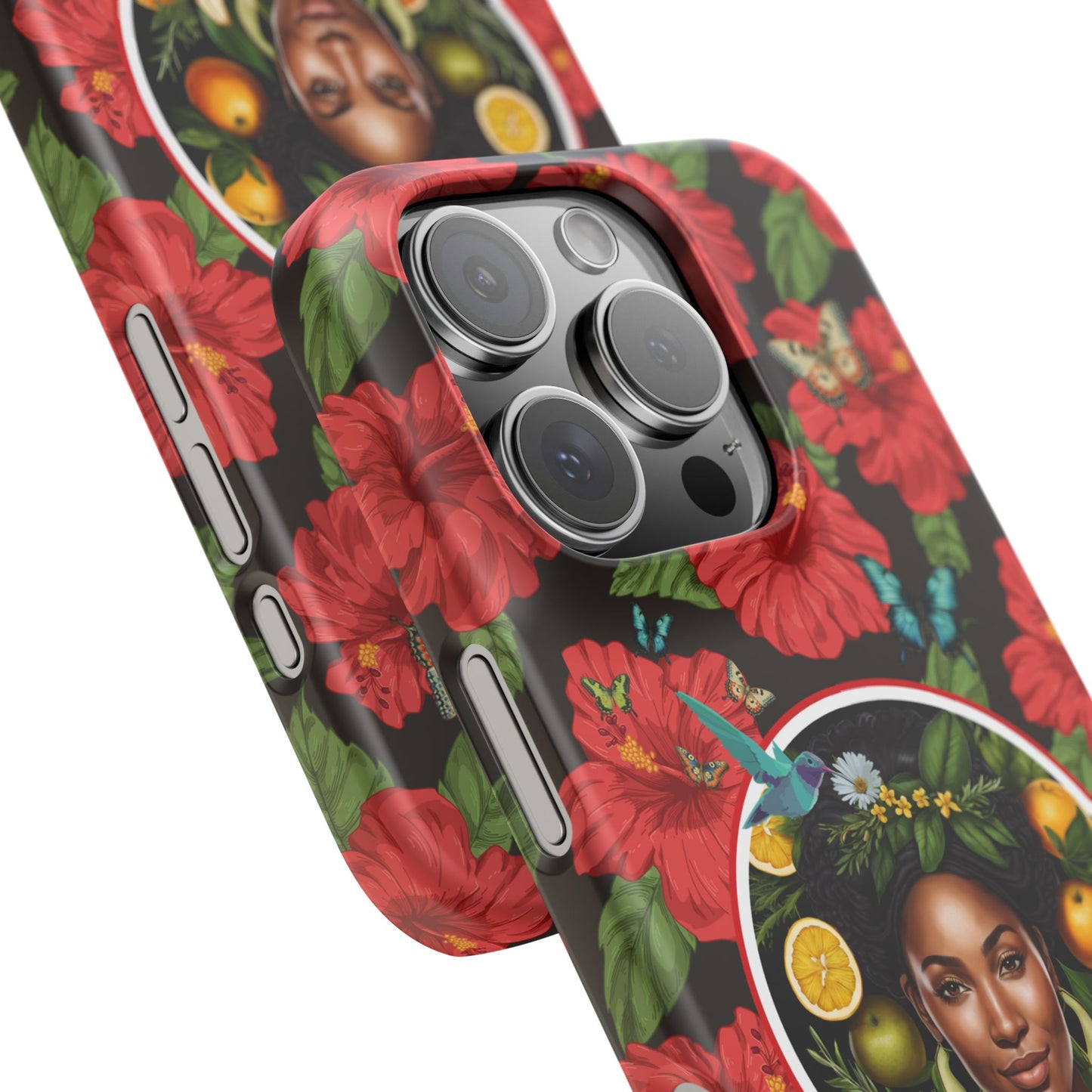 Organically Me Red and White Hibiscus Plant Garden Snap Phone Case with Black Woman, for iPhone and Android