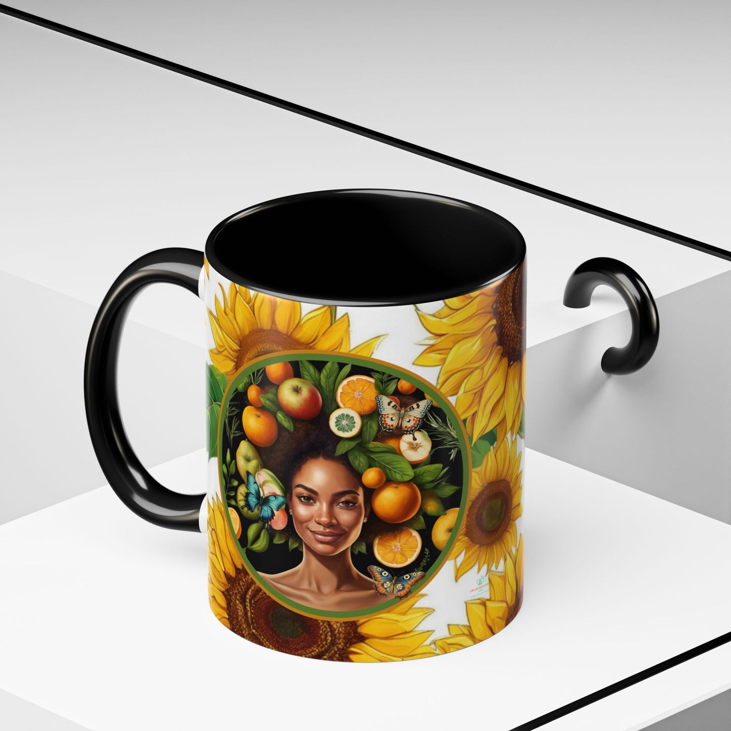 Organically Me Sunflower Plant Garden Vegan Ceramic Plant Mug with Black woman (11oz) 8 Color Combos