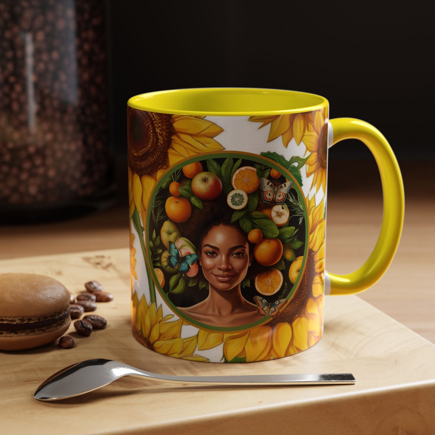 Organically Me Sunflower Plant Garden Vegan Ceramic Plant Mug with Black woman (11oz) 8 Color Combos