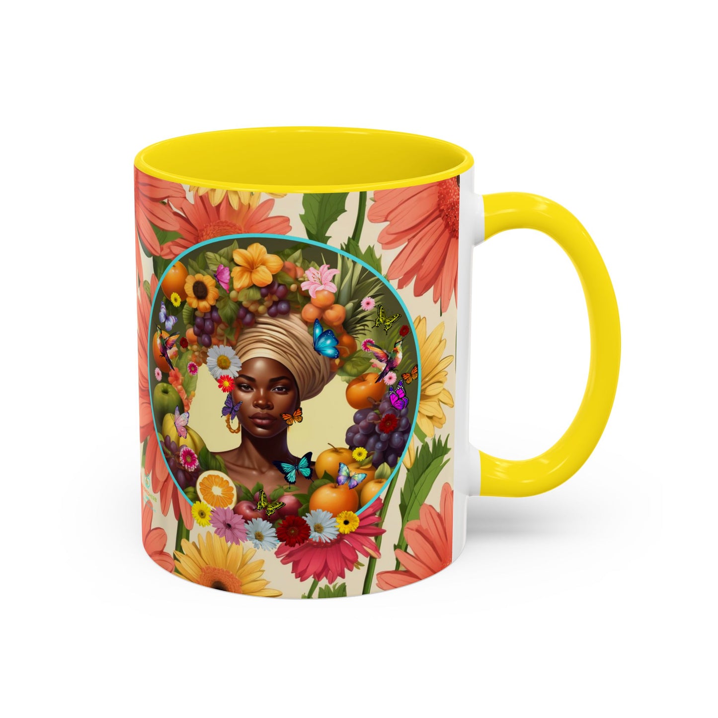 100% Organic Daisy Joy Plant Garden Vegan Ceramic Plant Mug, Black Woman Double Sided (11oz) 8 Color Combos