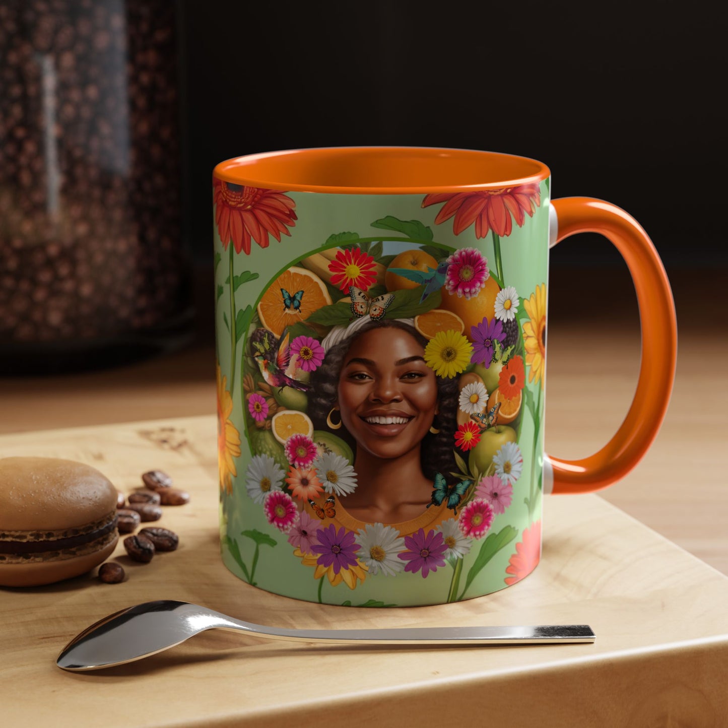 Organically Me A Joy Daisy Plant Garden Vegan Ceramic Plant Mug with Black woman (11oz) 8 Color Combos