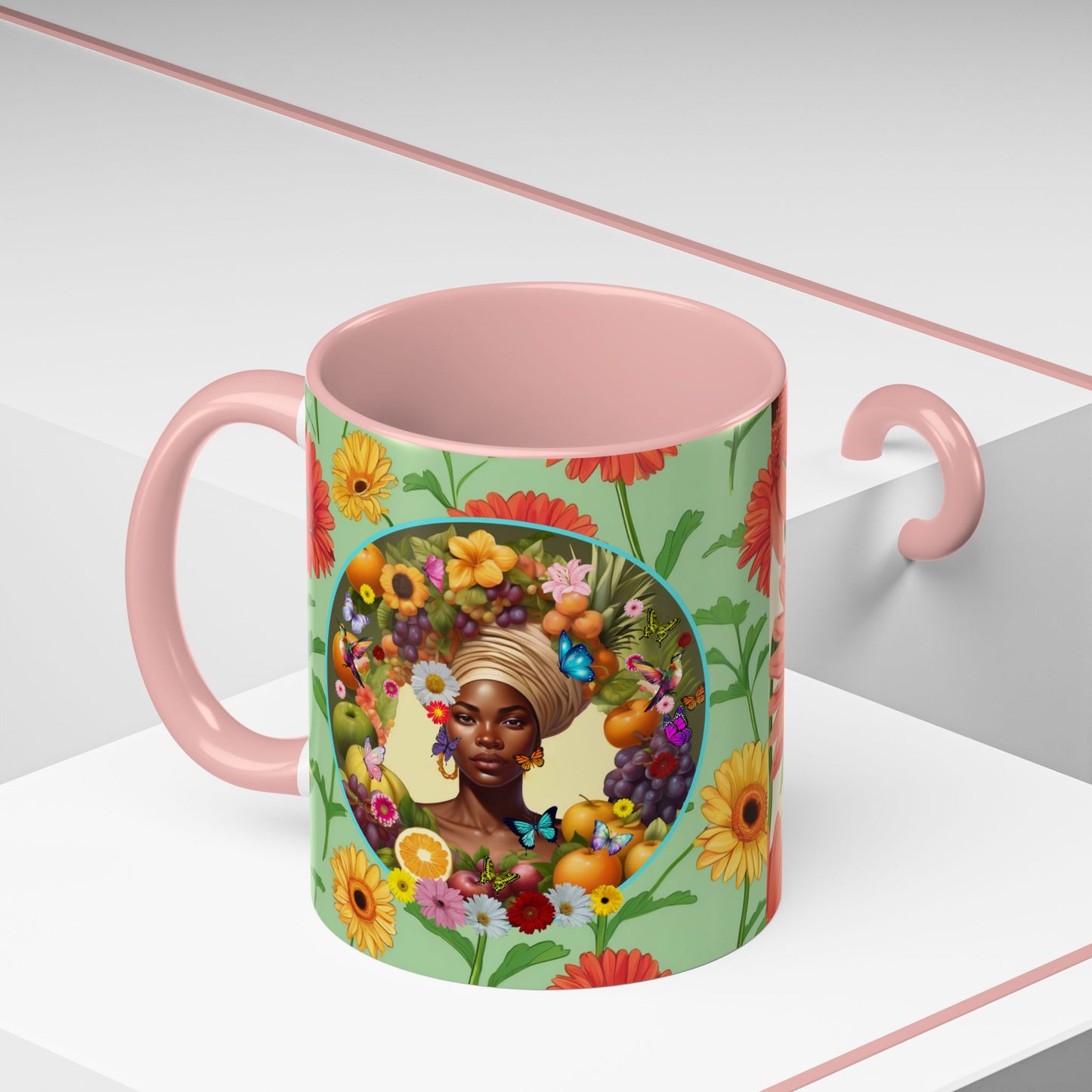 100% Organic Daisy Joy3 Plant Garden Vegan Ceramic Plant Mug, Black Woman Double Sided (11oz) 8 Color Combos