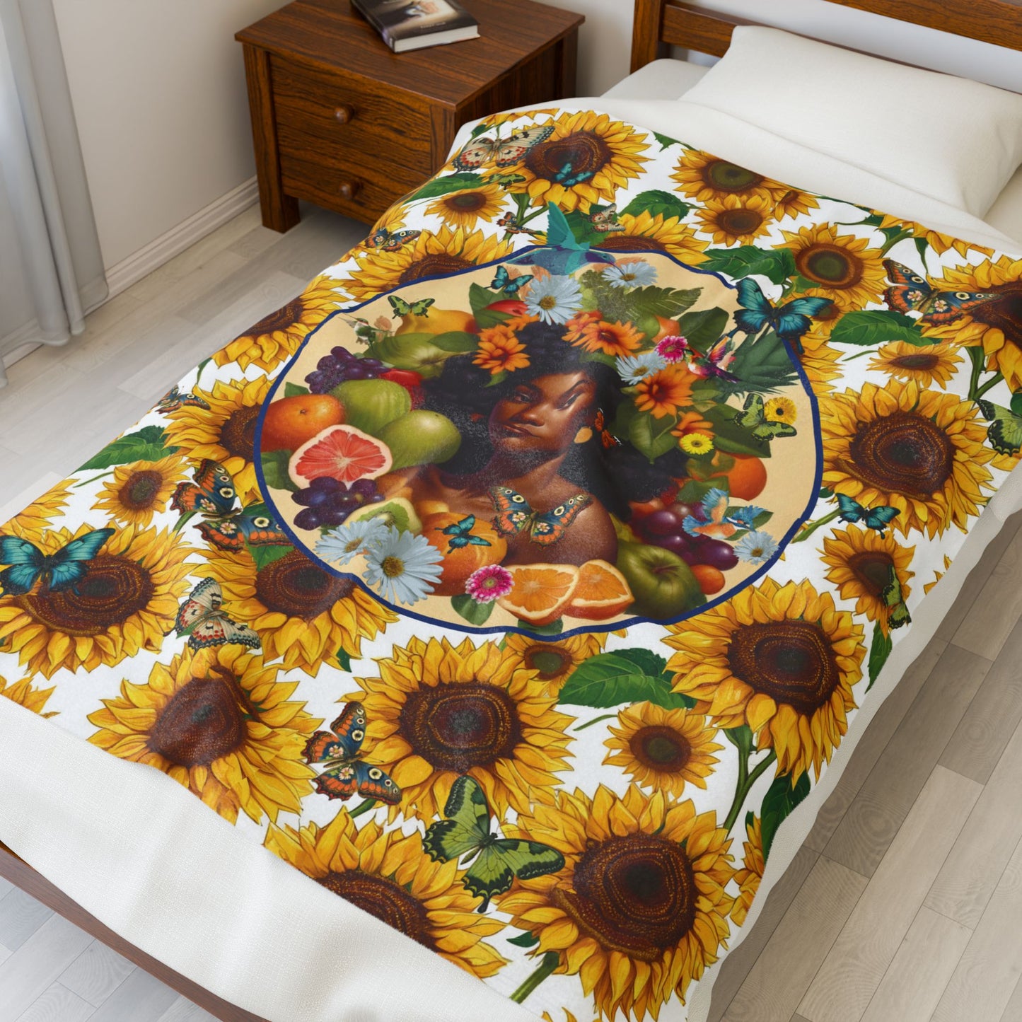 Organically Me Sunflower2 Plant Garden Blanket, Wall Hanging, Tablecloth (Velveteen); 50 x 60in