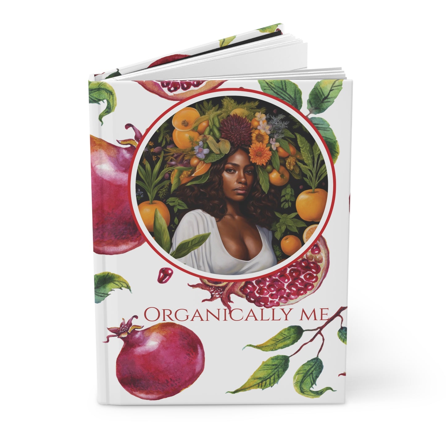 Organically Me Red and White Pomegranate Plant, Garden & Vegan Hardcover Journal, Matte 150 pages, Black women, May be PERSONALIZED