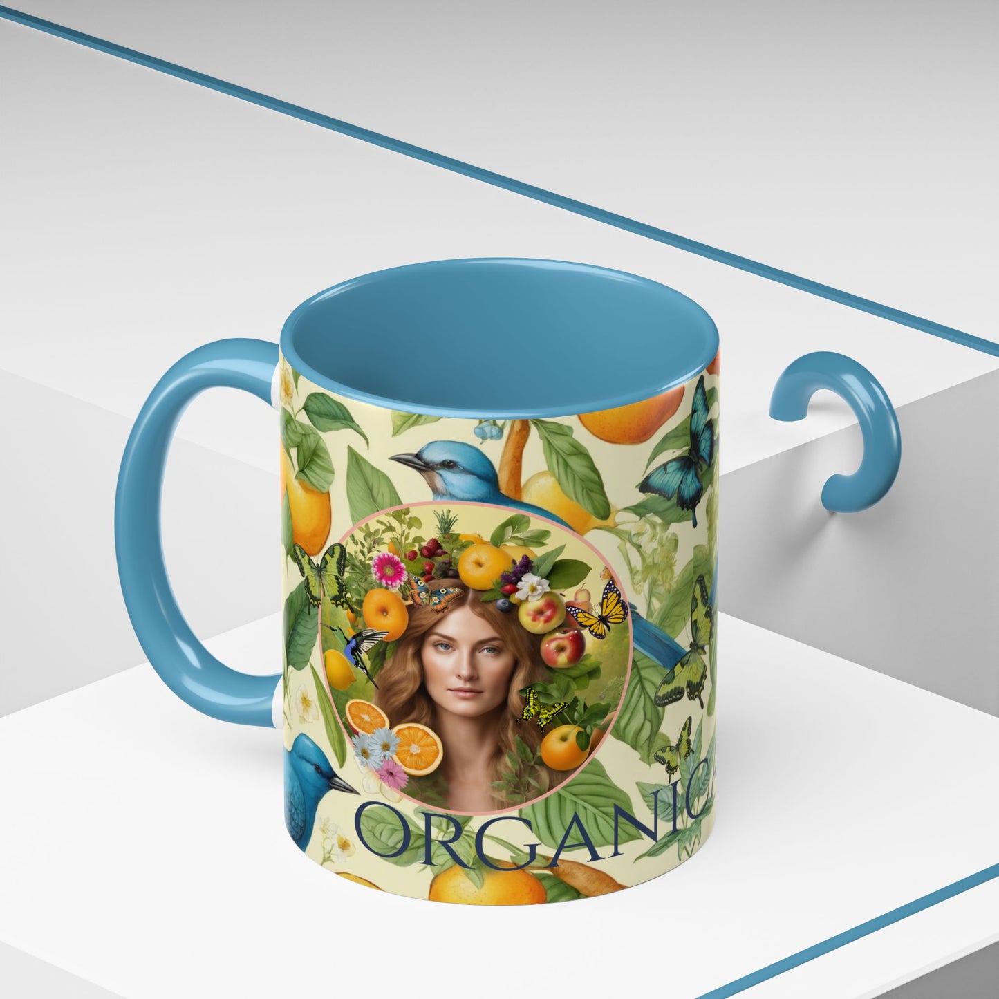 Organically Me A Lemon Bluebird Leda Plant Garden Vegan Ceramic Plant Mug with Black woman (11oz) 8 Color Combos
