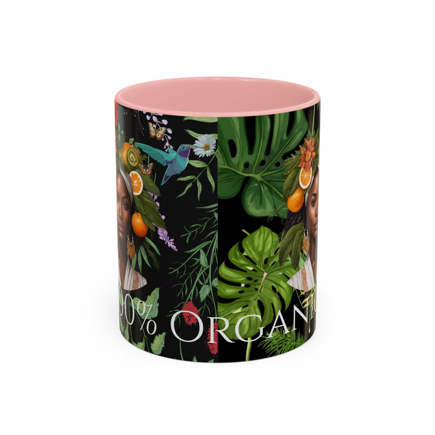 100% Organic Black Jungle Plant Garden Vegan Ceramic Plant Mug with (11oz) 8 Color Combos Double-Side Design