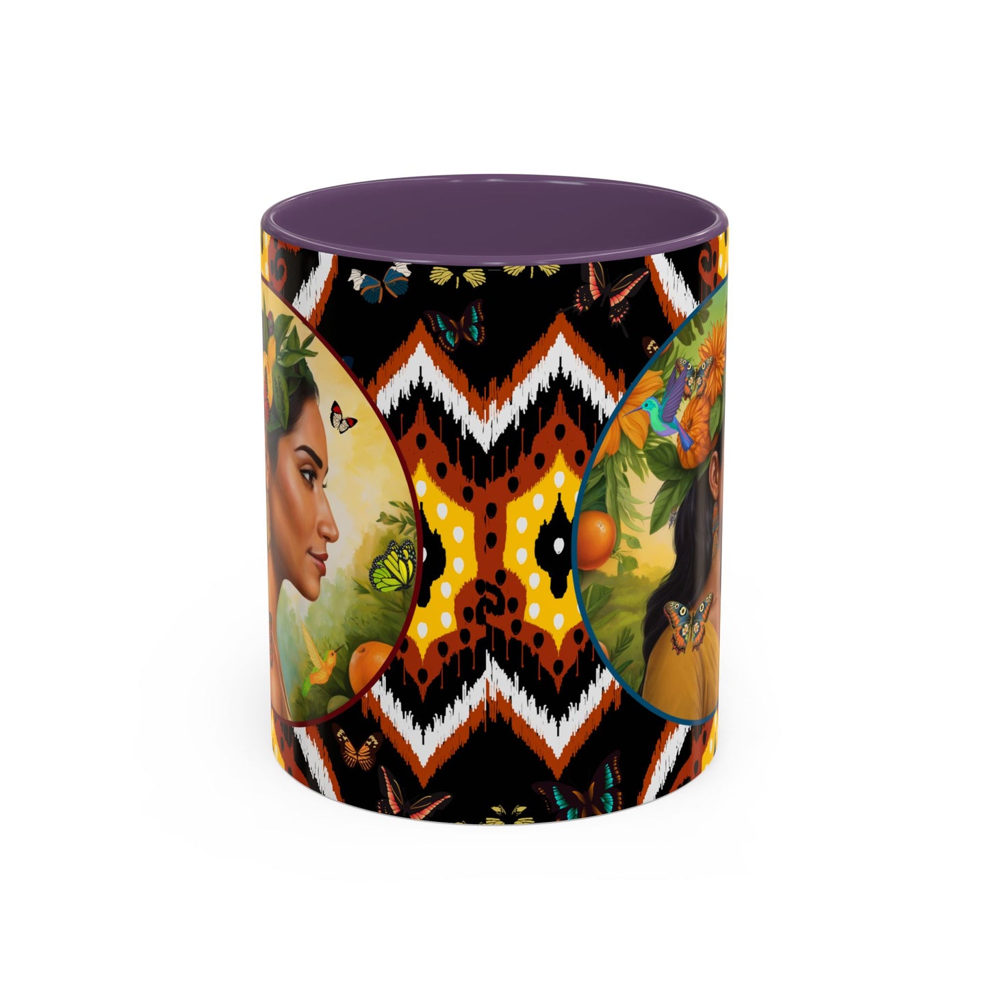 Organically Me A Tribal Butterfly Plant Garden Vegan Ceramic Plant Mug with Black woman (11oz) 8 Color Combos