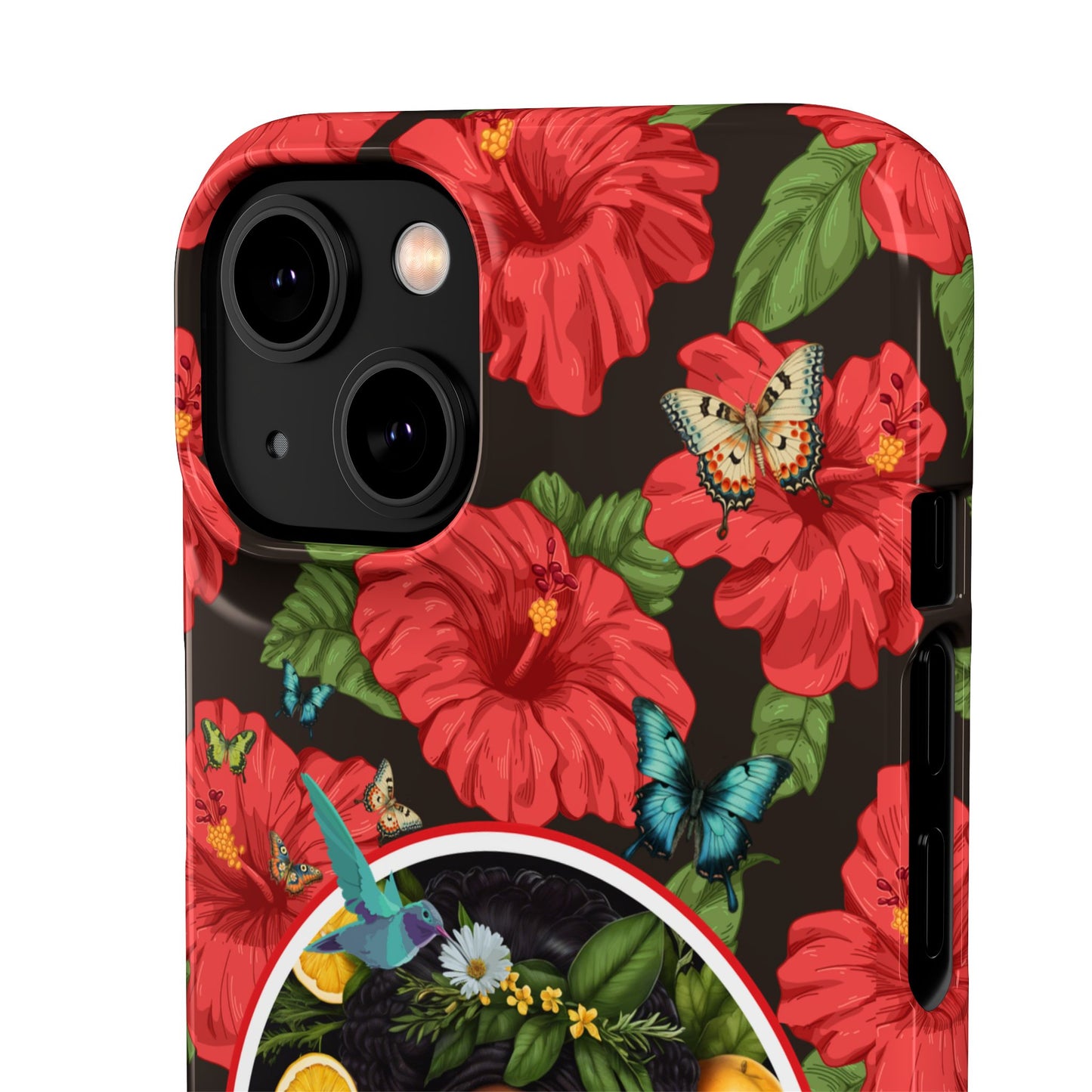 Organically Me Red and White Hibiscus Plant Garden Snap Phone Case with Black Woman, for iPhone and Android