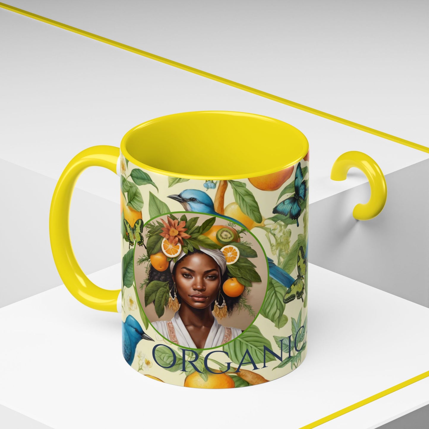 Organically Me A Lemon Bluebird Plant Garden Vegan Ceramic Plant Mug with Black woman (11oz) 8 Color Combos