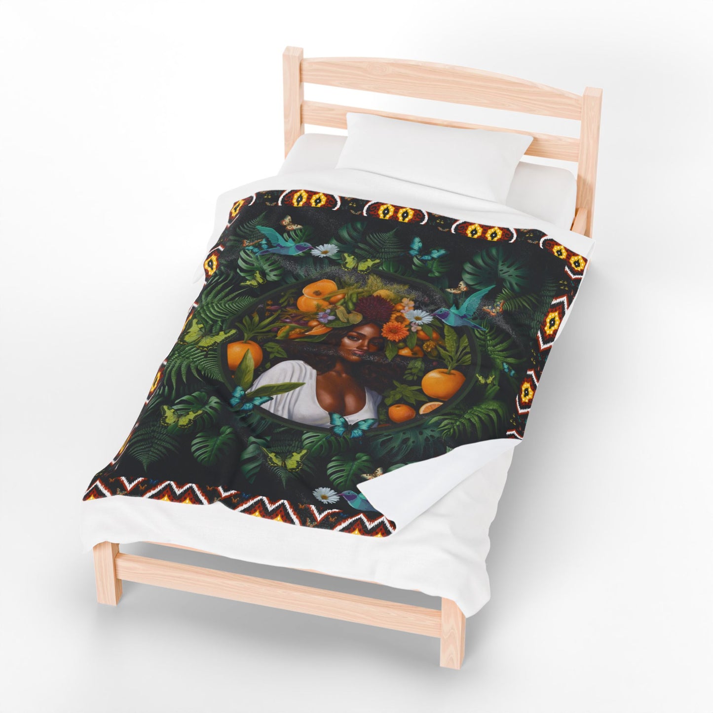 100% Organic A Fern Monstera Plant & Garden-themed Blanket, tablecloth, Wrap and Wall Hanging (Velveteen) with Black Woman