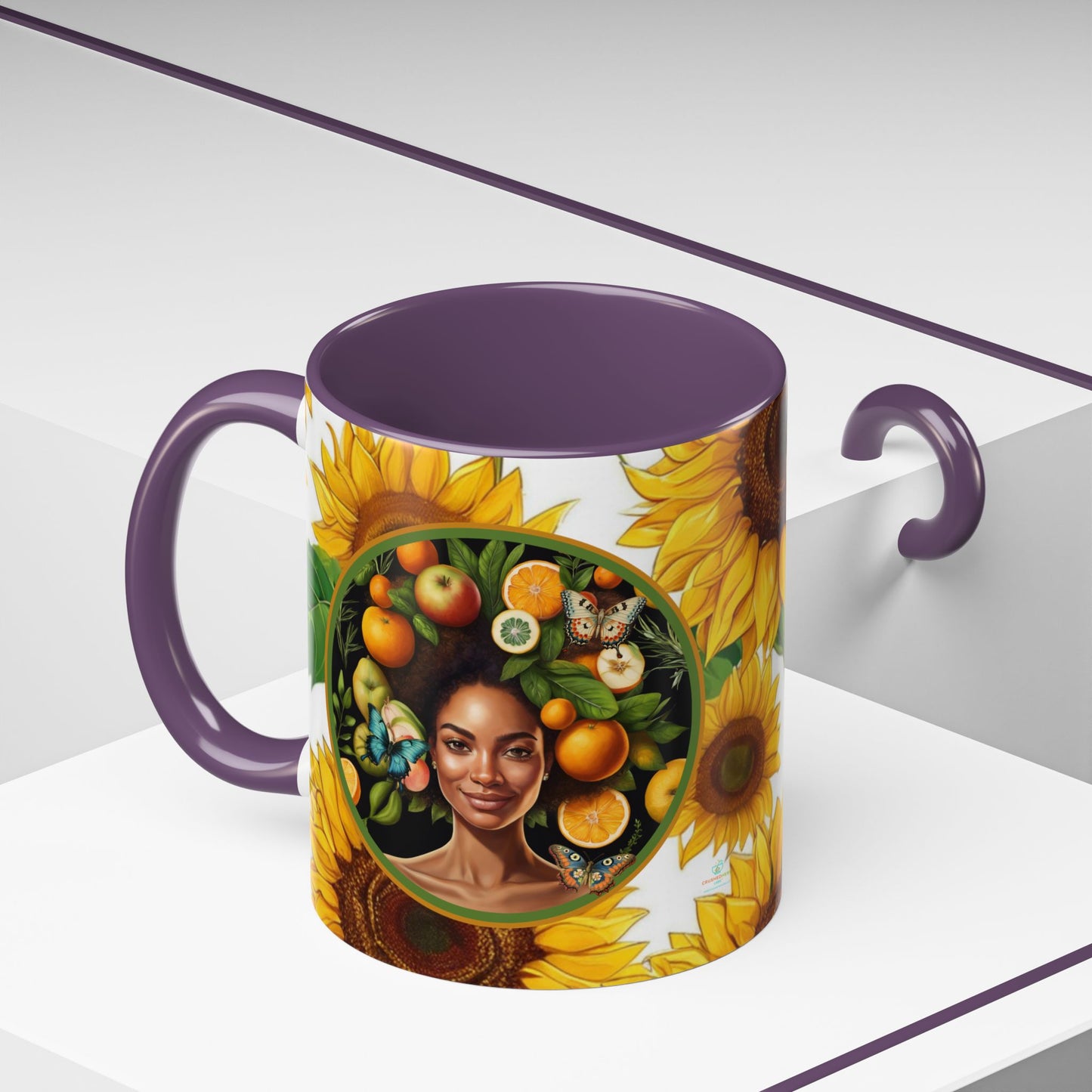 Organically Me Sunflower Plant Garden Vegan Ceramic Plant Mug with Black woman (11oz) 8 Color Combos