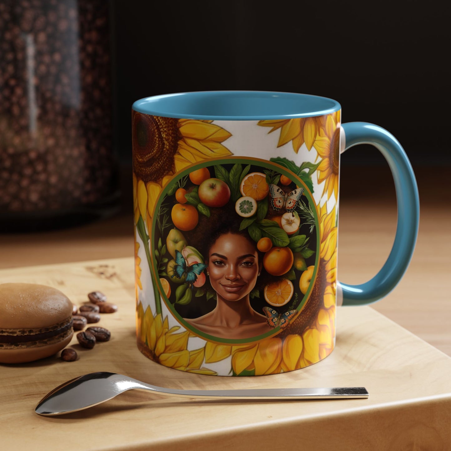 Organically Me Sunflower Plant Garden Vegan Ceramic Plant Mug with Black woman (11oz) 8 Color Combos