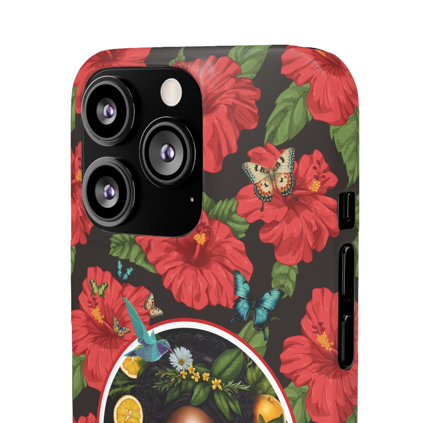 Organically Me Red and White Hibiscus Plant Garden Snap Phone Case with Black Woman, for iPhone and Android
