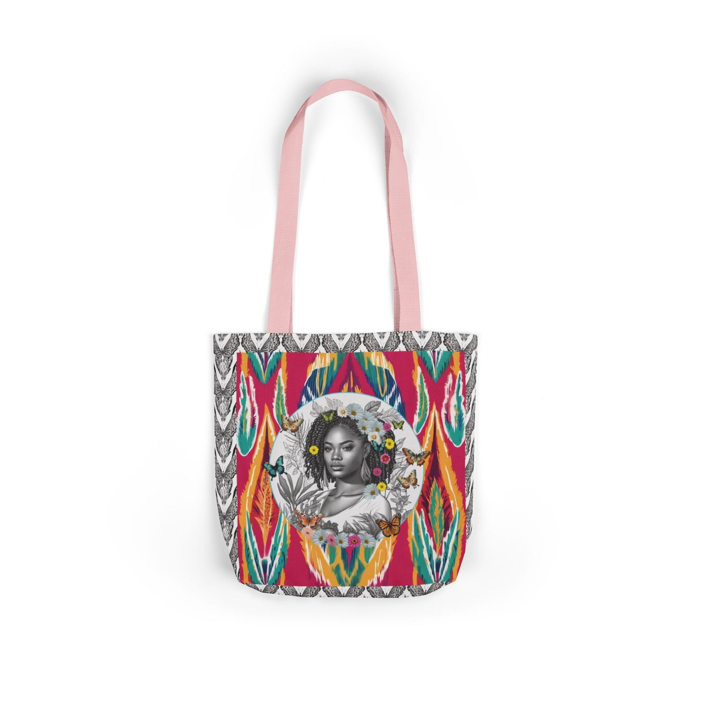 100% Me Ikat Laney Locs Garden-themed 13" tote bag, purse, workout bag, yoga bag with Black Women