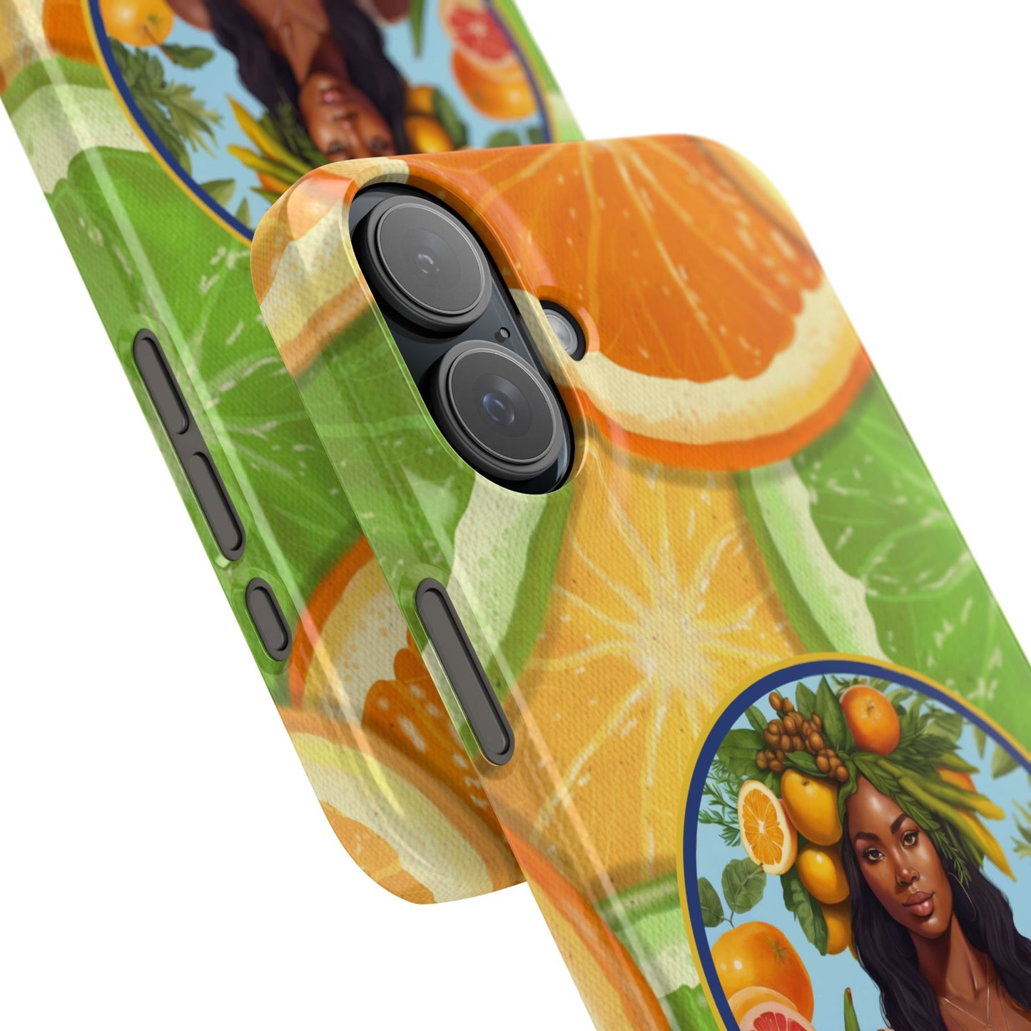 Organically Me Citrus Fruits Garden Snap Phone Case with Black Woman, Veggie Chic for Androids and iPhone models