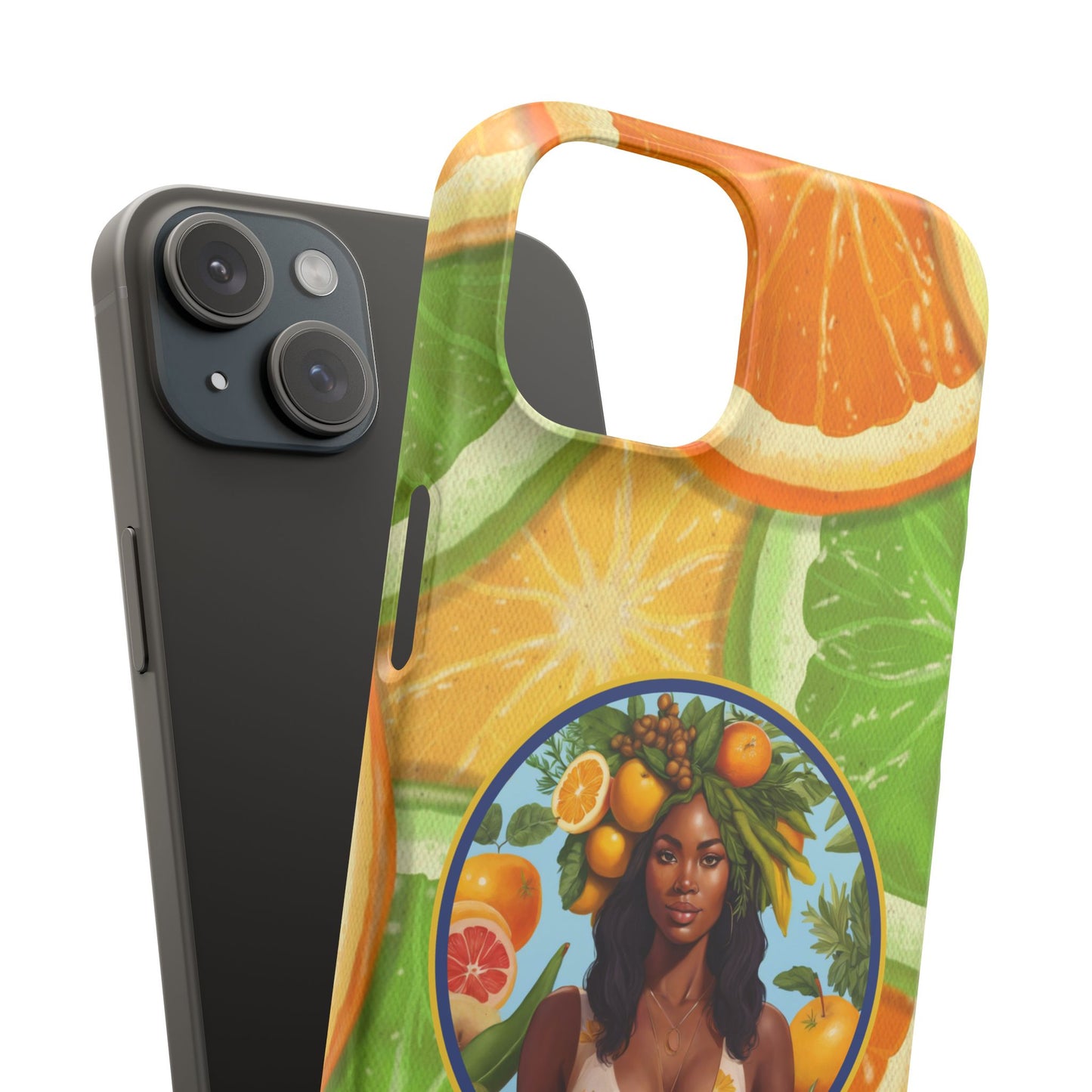 Organically Me Citrus Fruits Garden Snap Phone Case with Black Woman, Veggie Chic for Androids and iPhone models