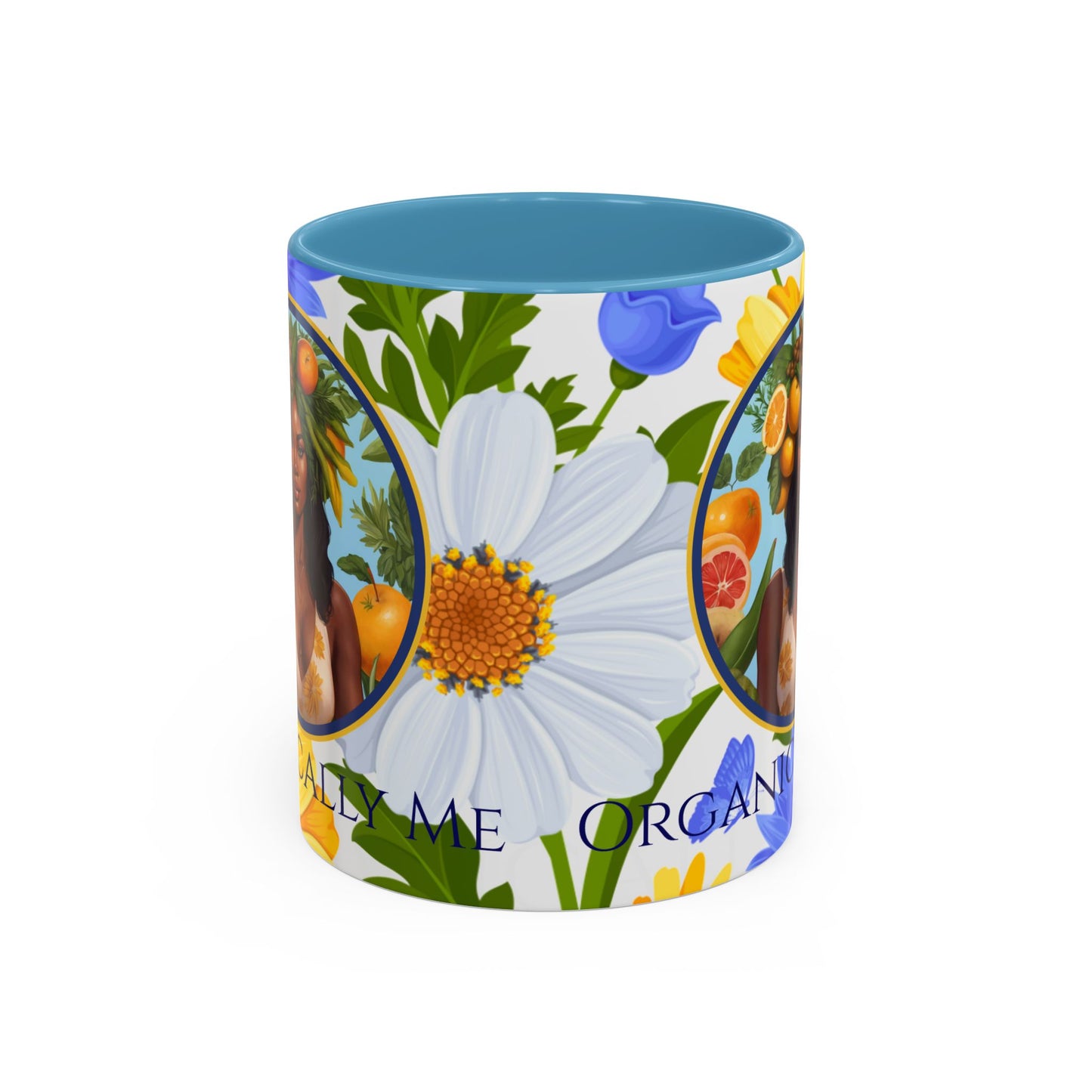 Organically Me Blue & Yellow Daisy Joyce Plant Garden Vegan Ceramic Plant Mug with Black woman (11oz) 8 Color Combos