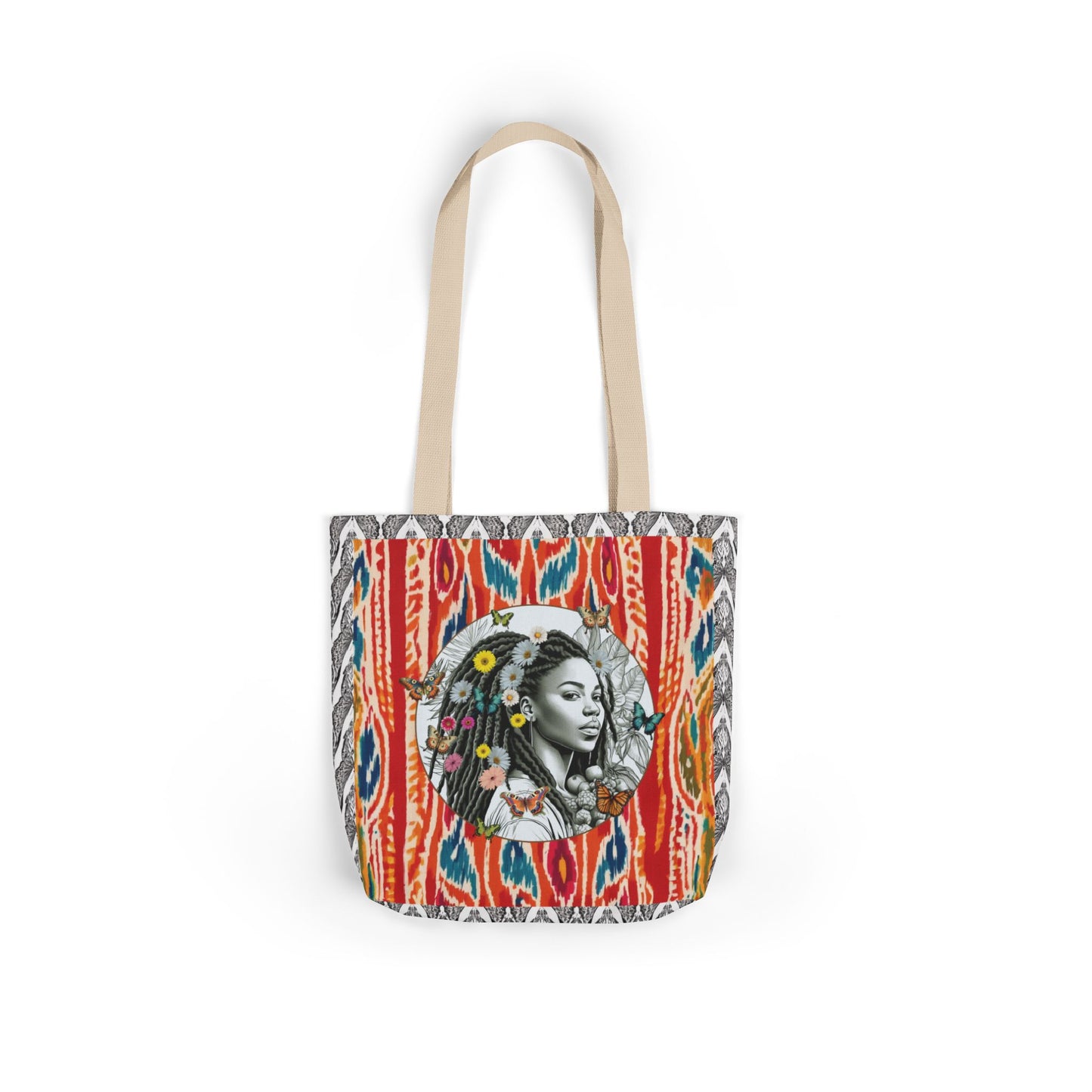 100% Me Ikat Laney Locs Garden-themed 13" tote bag, purse, workout bag, yoga bag with Black Women