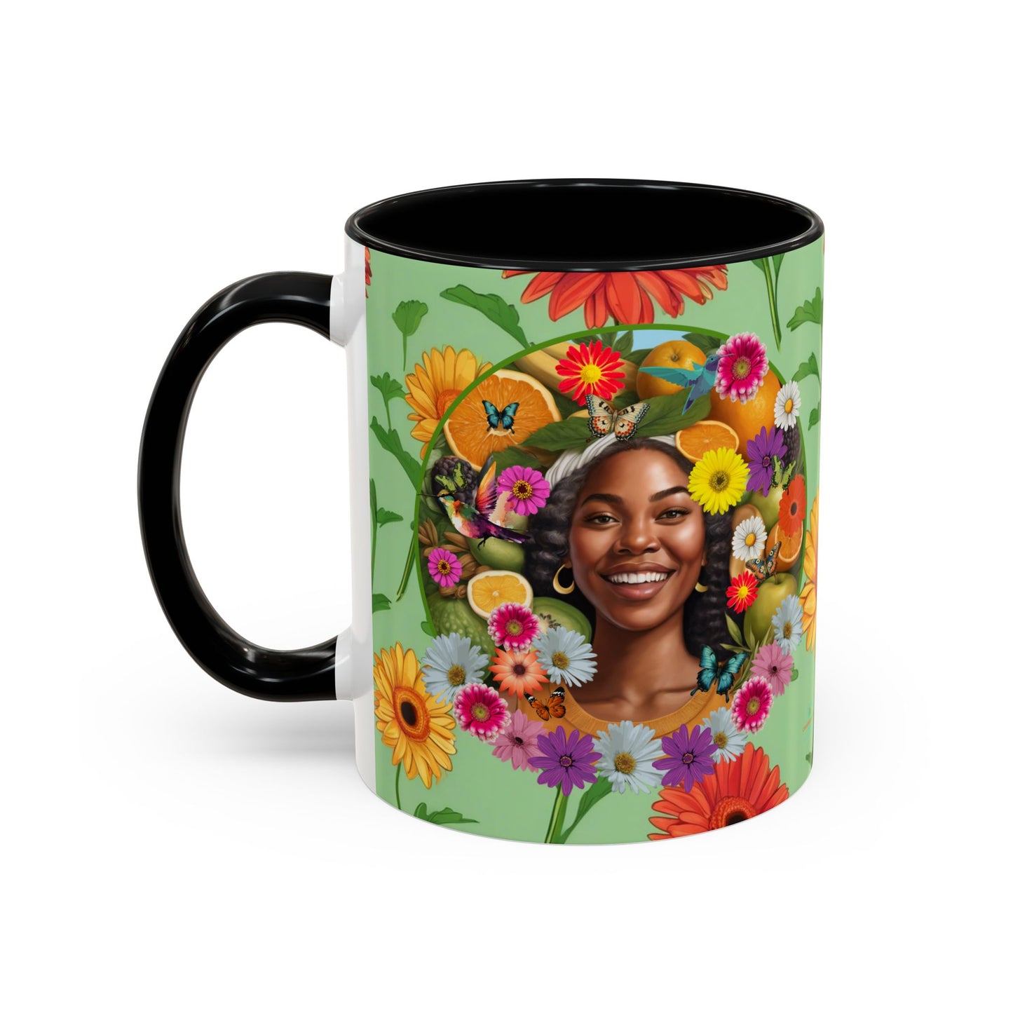 Organically Me A Joy Daisy Plant Garden Vegan Ceramic Plant Mug with Black woman (11oz) 8 Color Combos