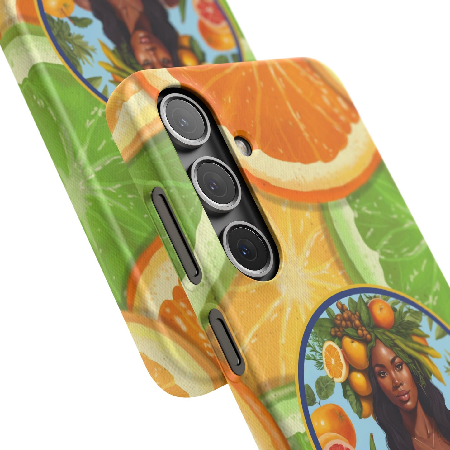 Organically Me Citrus Fruits Garden Snap Phone Case with Black Woman, Veggie Chic for Androids and iPhone models