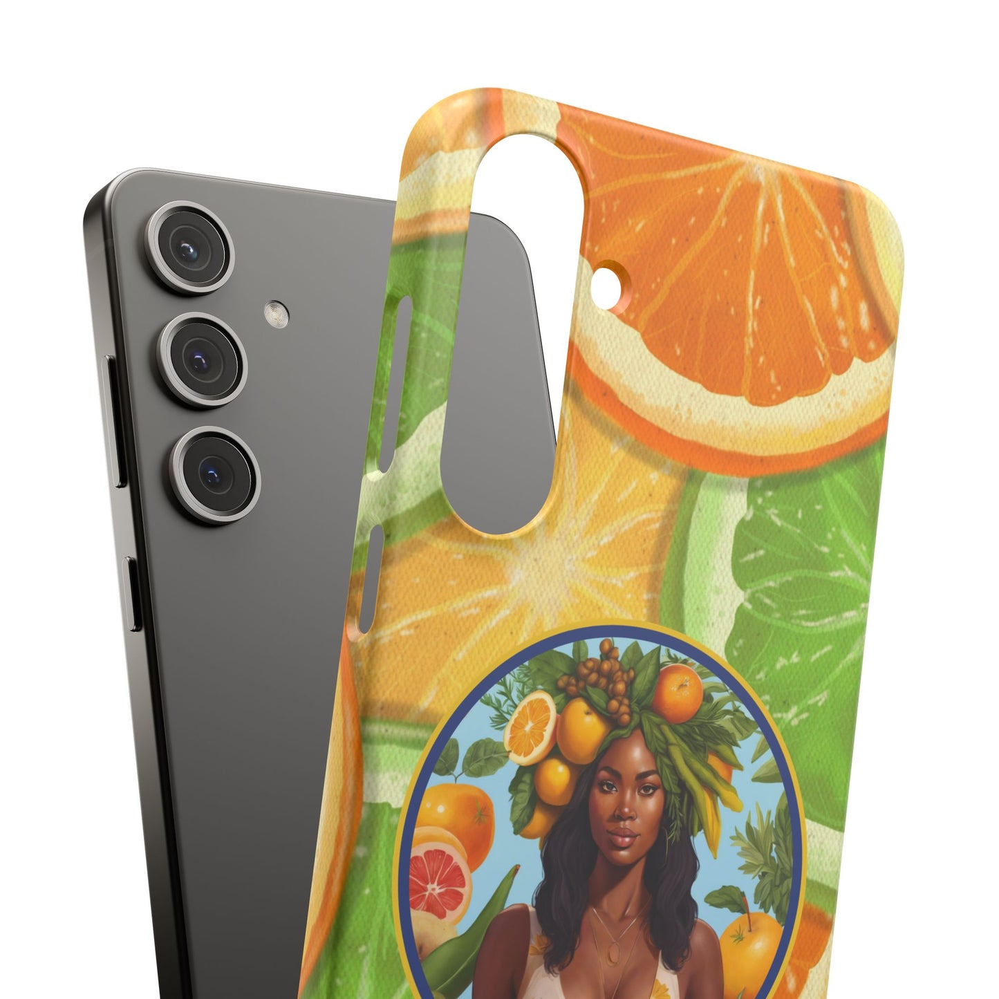Organically Me Citrus Fruits Garden Snap Phone Case with Black Woman, Veggie Chic for Androids and iPhone models