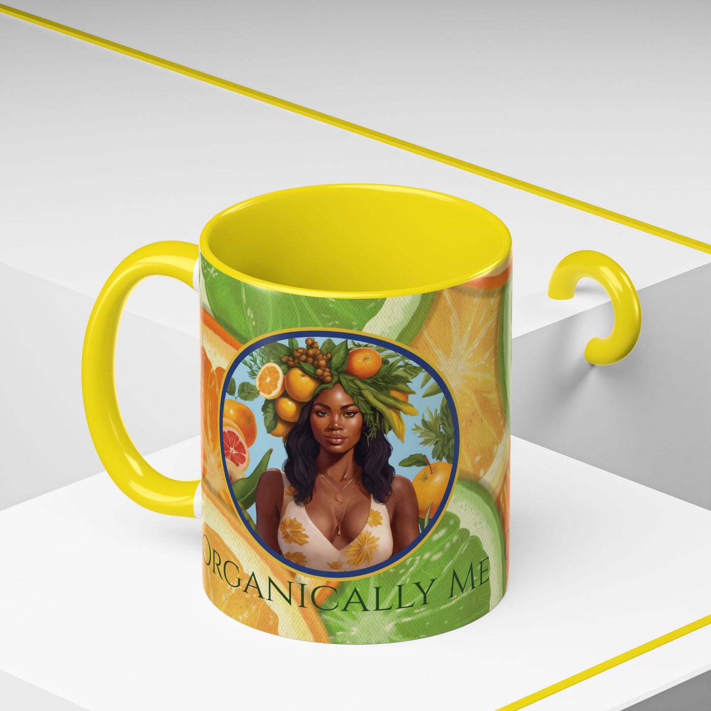 Organically Me Bright Citrus Plant Garden Vegan Ceramic Plant Mug with Black woman (11oz) 8 Color Combos