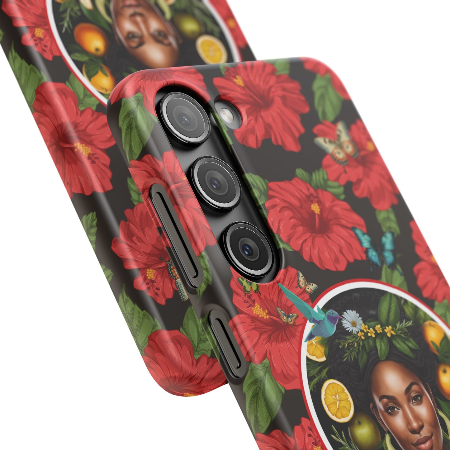Organically Me Red and White Hibiscus Plant Garden Snap Phone Case with Black Woman, for iPhone and Android
