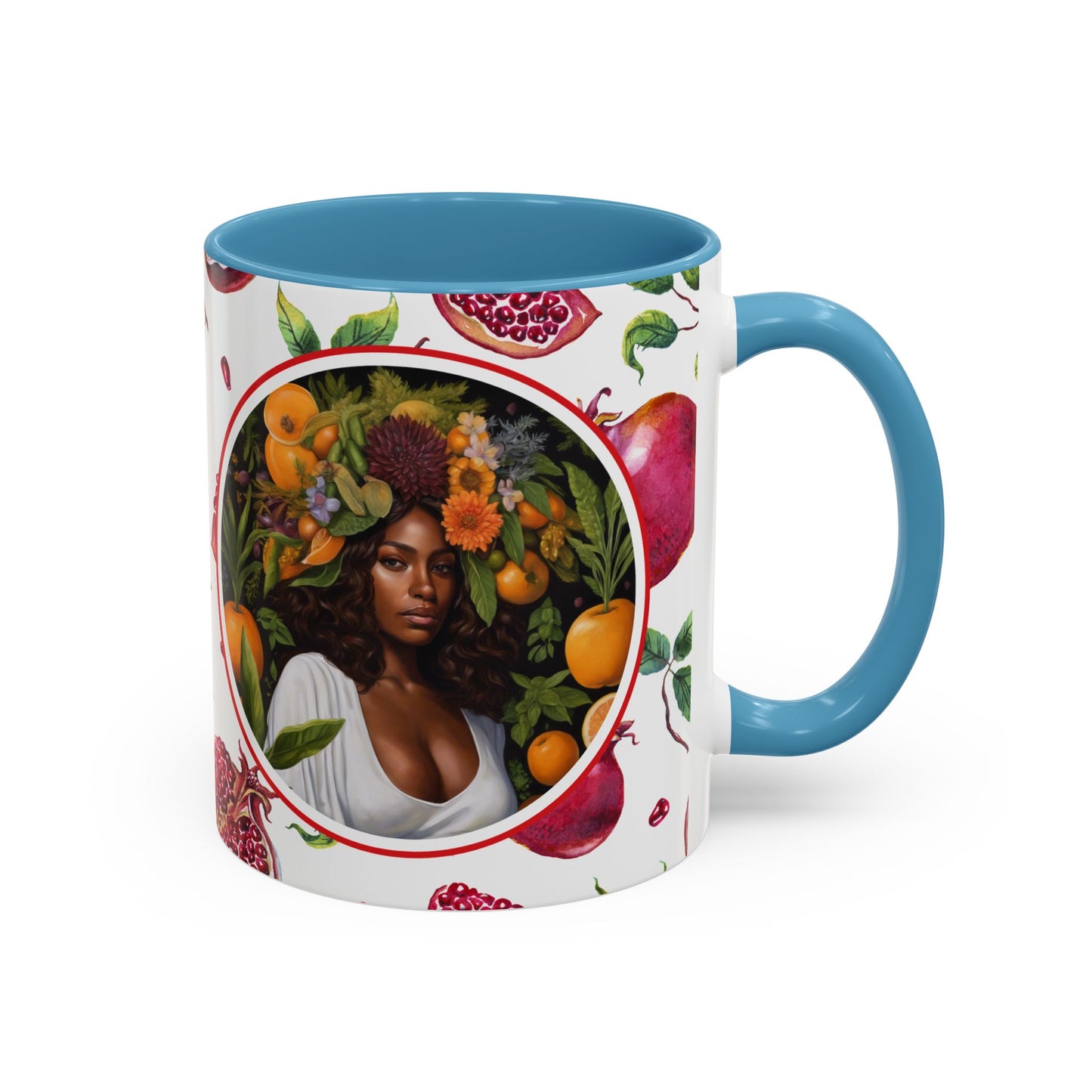 Organically Me Red and White Regina Pomegranate Plant Garden Vegan Ceramic Plant Mug with Black woman (11oz) 8 Color Combos