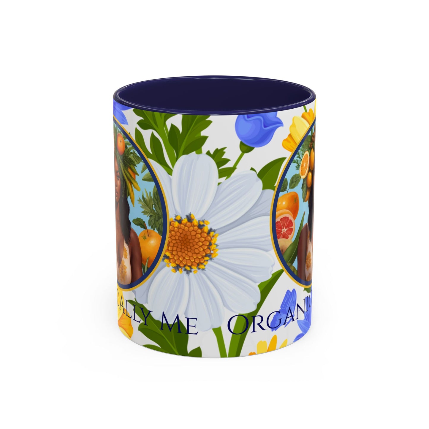 Organically Me Blue & Yellow Daisy Joyce Plant Garden Vegan Ceramic Plant Mug with Black woman (11oz) 8 Color Combos