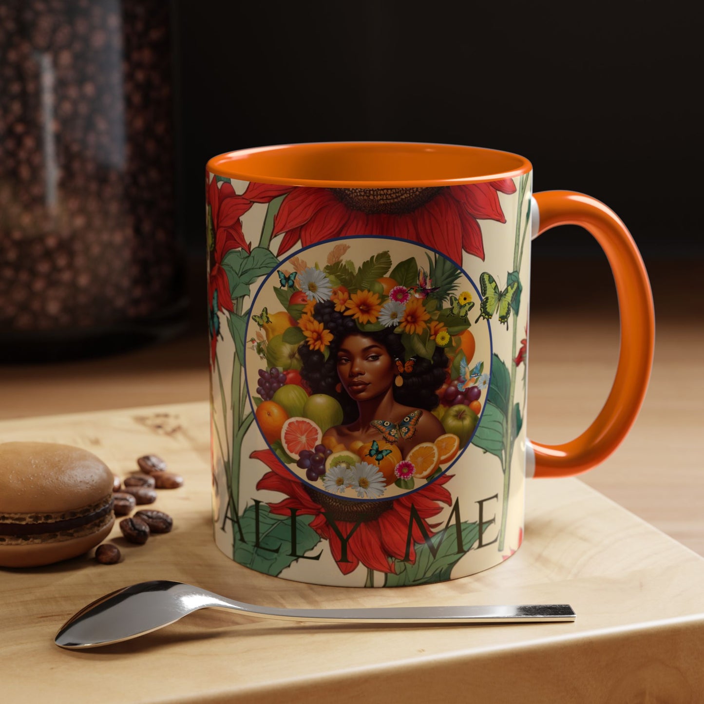 Organically Me Sunflower Red Plant Garden Vegan Ceramic Plant Mug with Black woman (11oz) 8 Color Combos