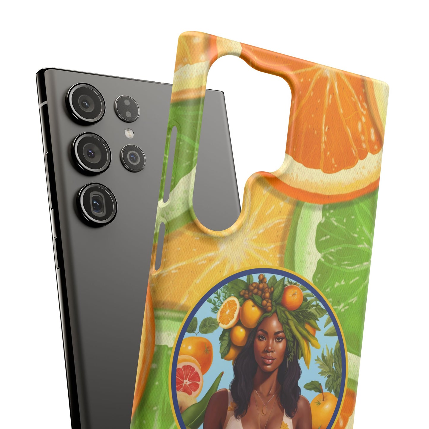 Organically Me Citrus Fruits Garden Snap Phone Case with Black Woman, Veggie Chic for Androids and iPhone models