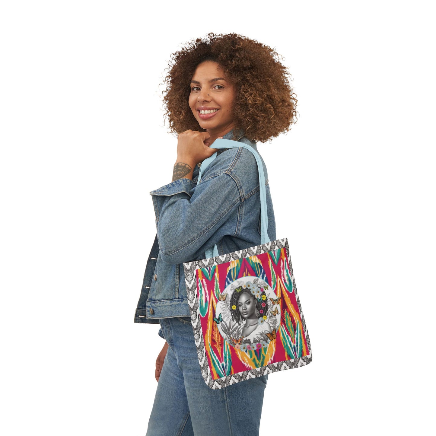 100% Me Ikat Laney Locs Garden-themed 13" tote bag, purse, workout bag, yoga bag with Black Women