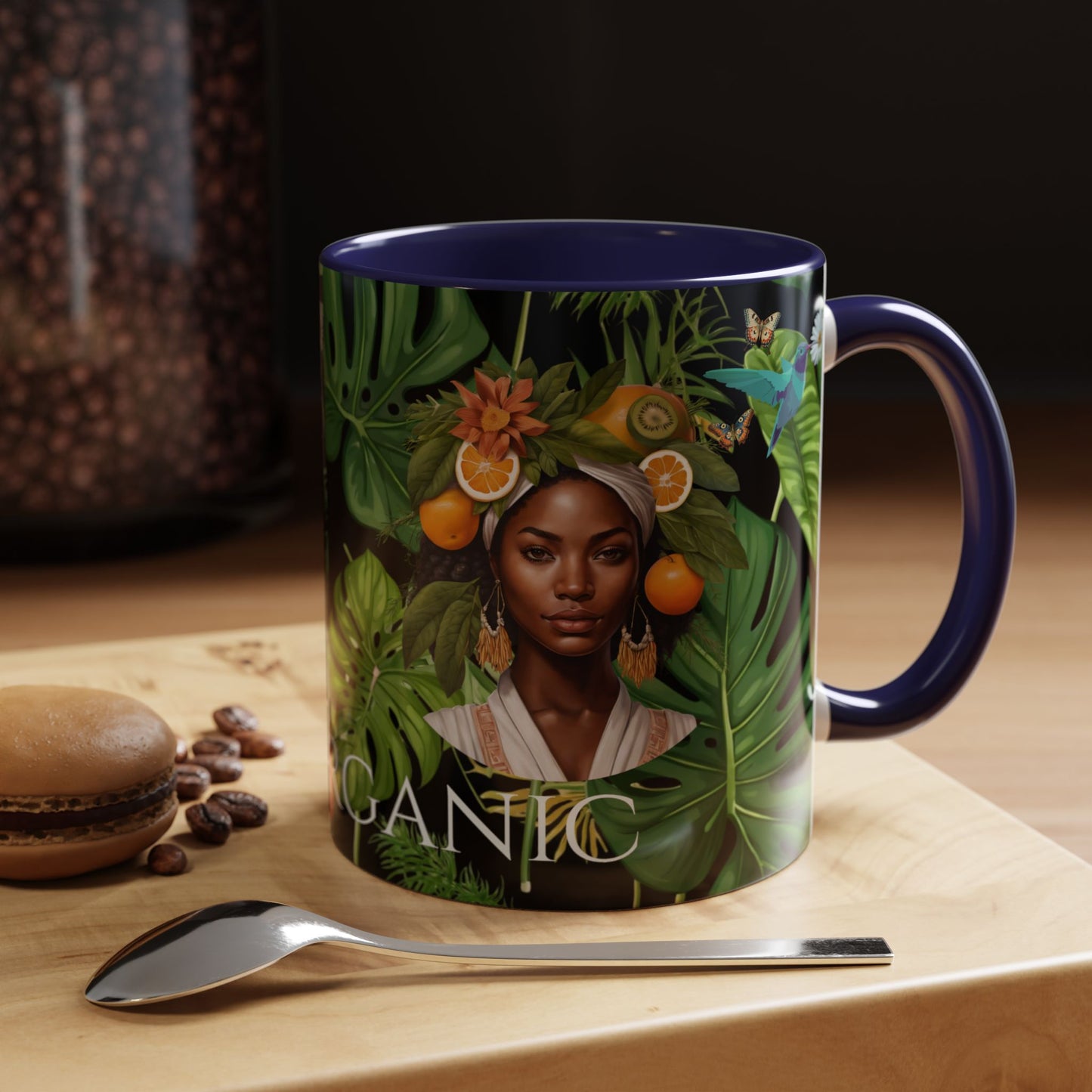 100% Organic Black Jungle Plant Garden Vegan Ceramic Plant Mug with (11oz) 8 Color Combos Double-Side Design