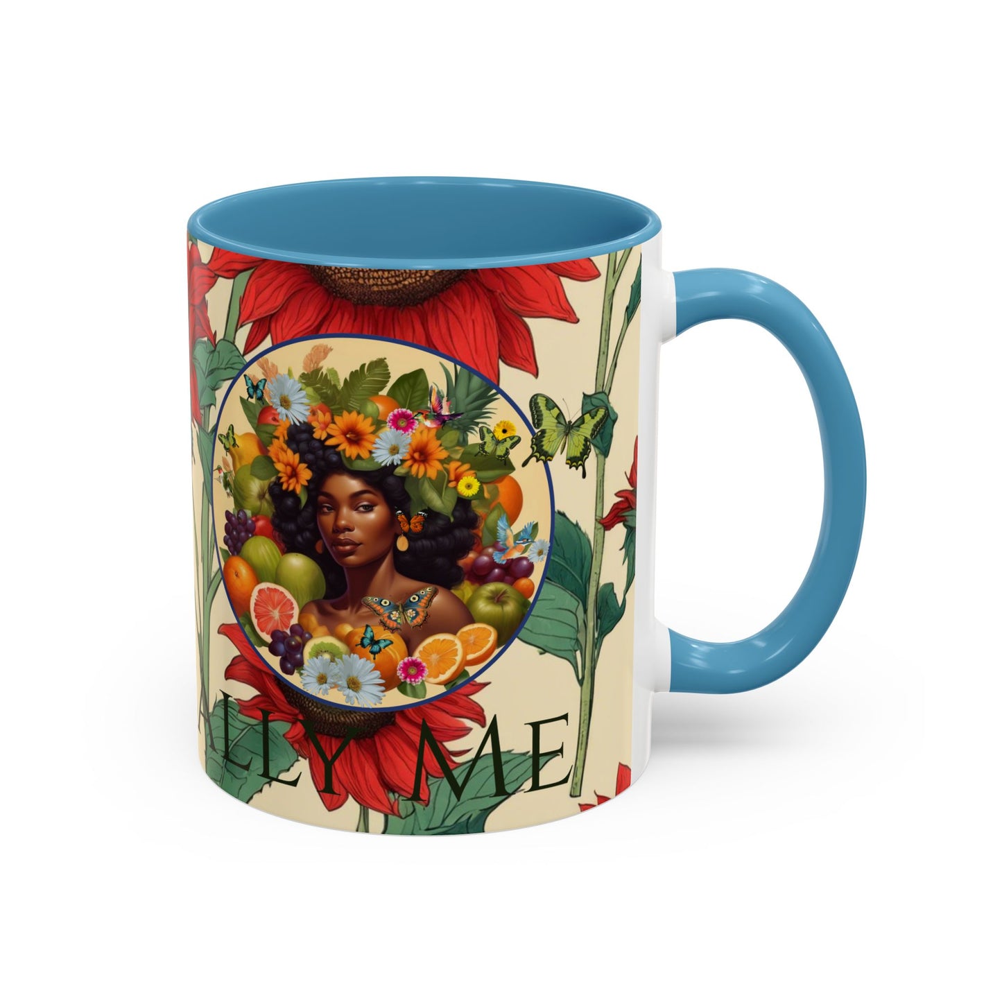 Organically Me Sunflower Red Plant Garden Vegan Ceramic Plant Mug with Black woman (11oz) 8 Color Combos
